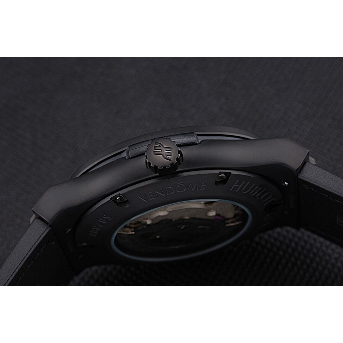MiroTime Hublot Classic Fusion Diamond Skull Dial Black Steel Case Black Leather Strap 622815