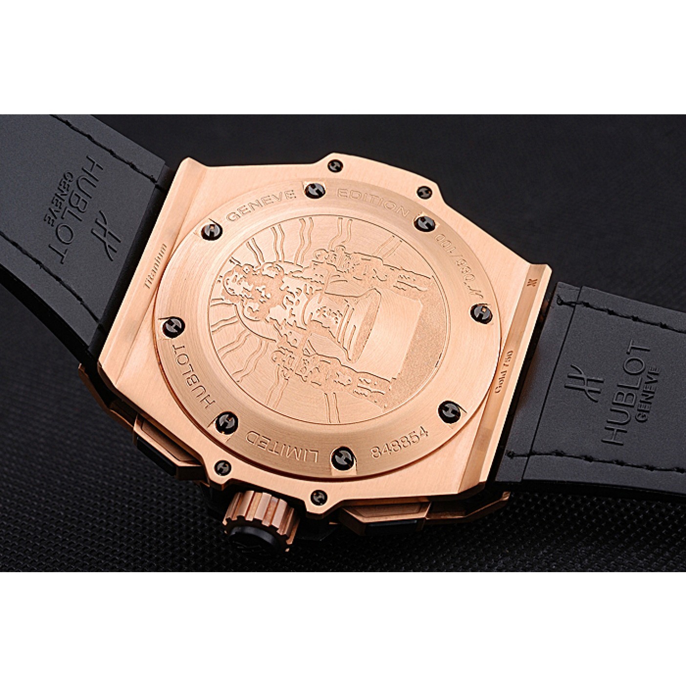 MiroTime Swiss Hublot Big Bang Limited Edition Black And Red Dial Gold Case Black Leather Strap 62289