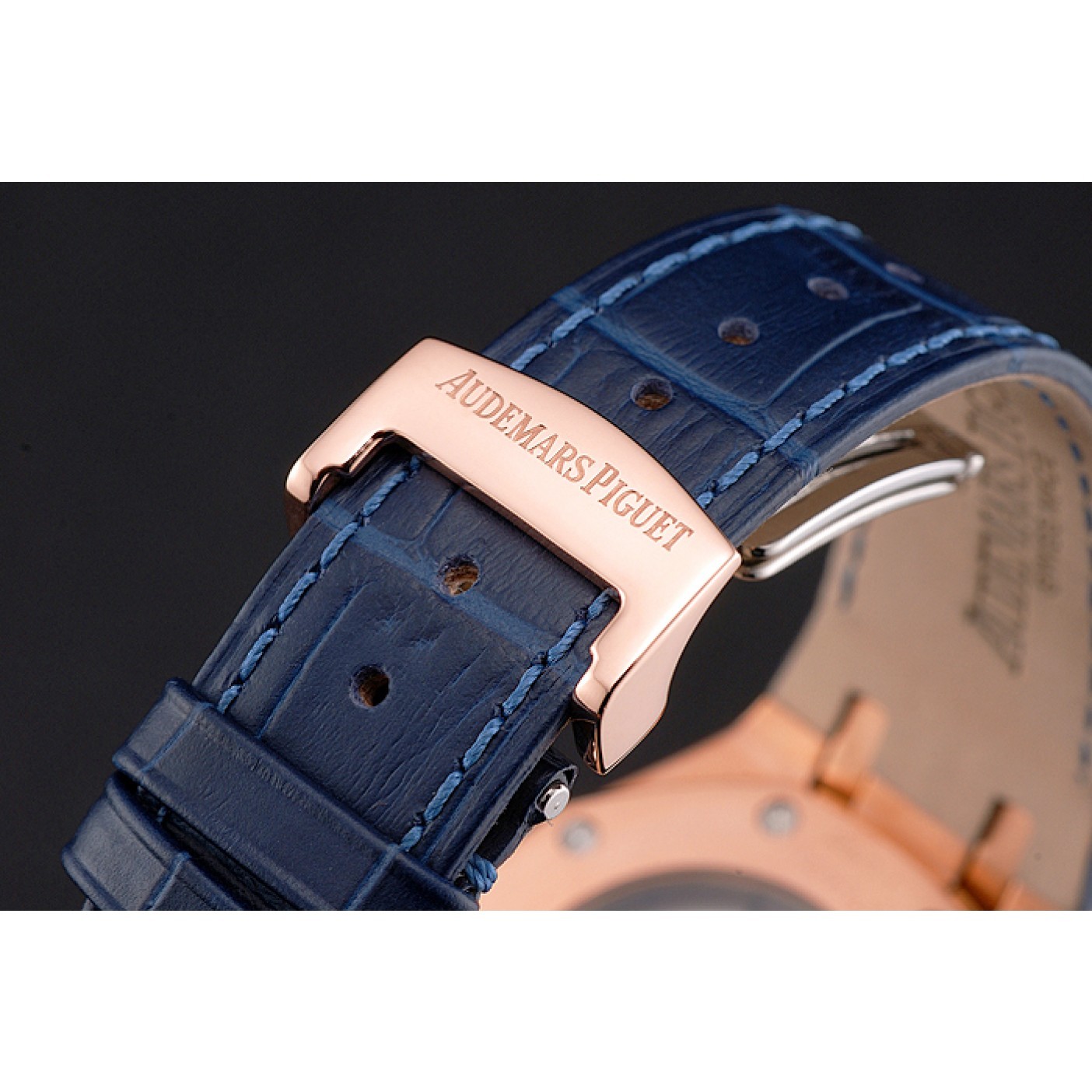 MiroTime Swiss Audemars Piguet Royal Oak Blue Dial Gold Case With Diamonds Blue Leather Strap