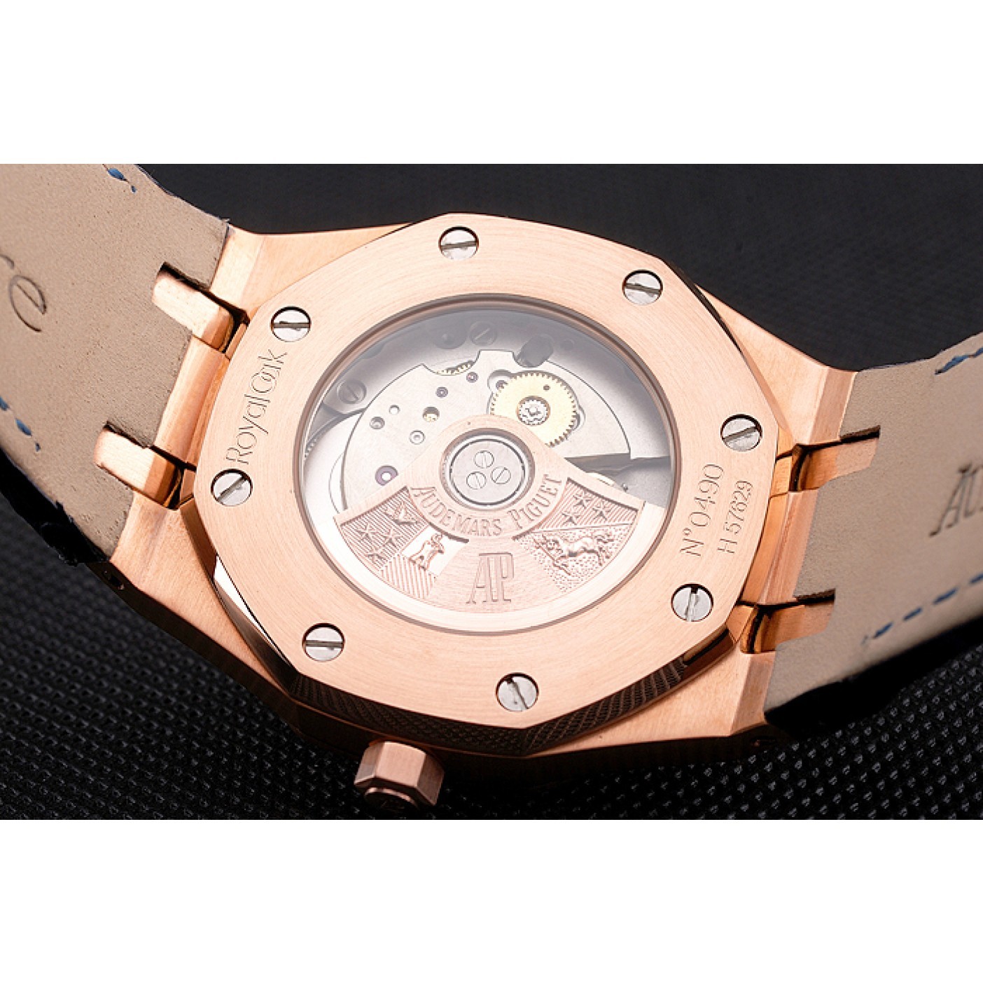 MiroTime Swiss Audemars Piguet Royal Oak Blue Dial Gold Case With Diamonds Blue Leather Strap