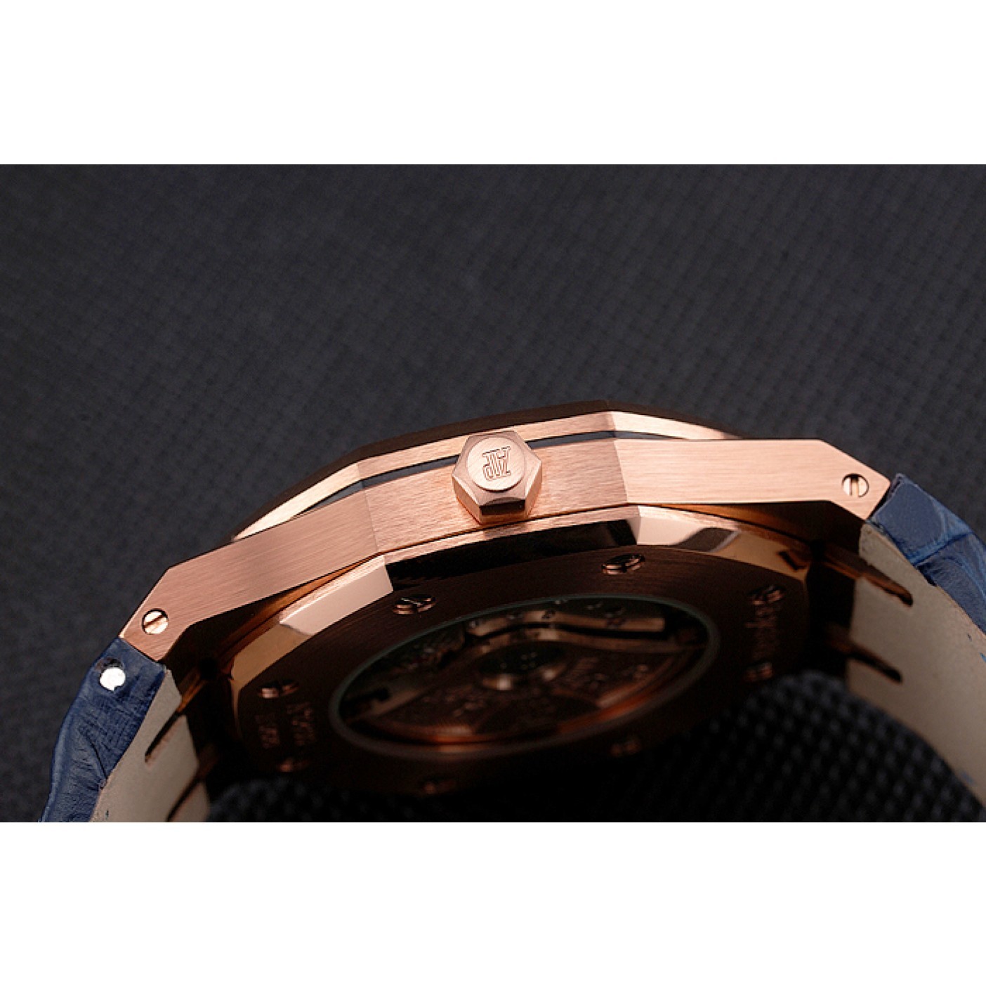 MiroTime Swiss Audemars Piguet Royal Oak Blue Dial Gold Case With Diamonds Blue Leather Strap