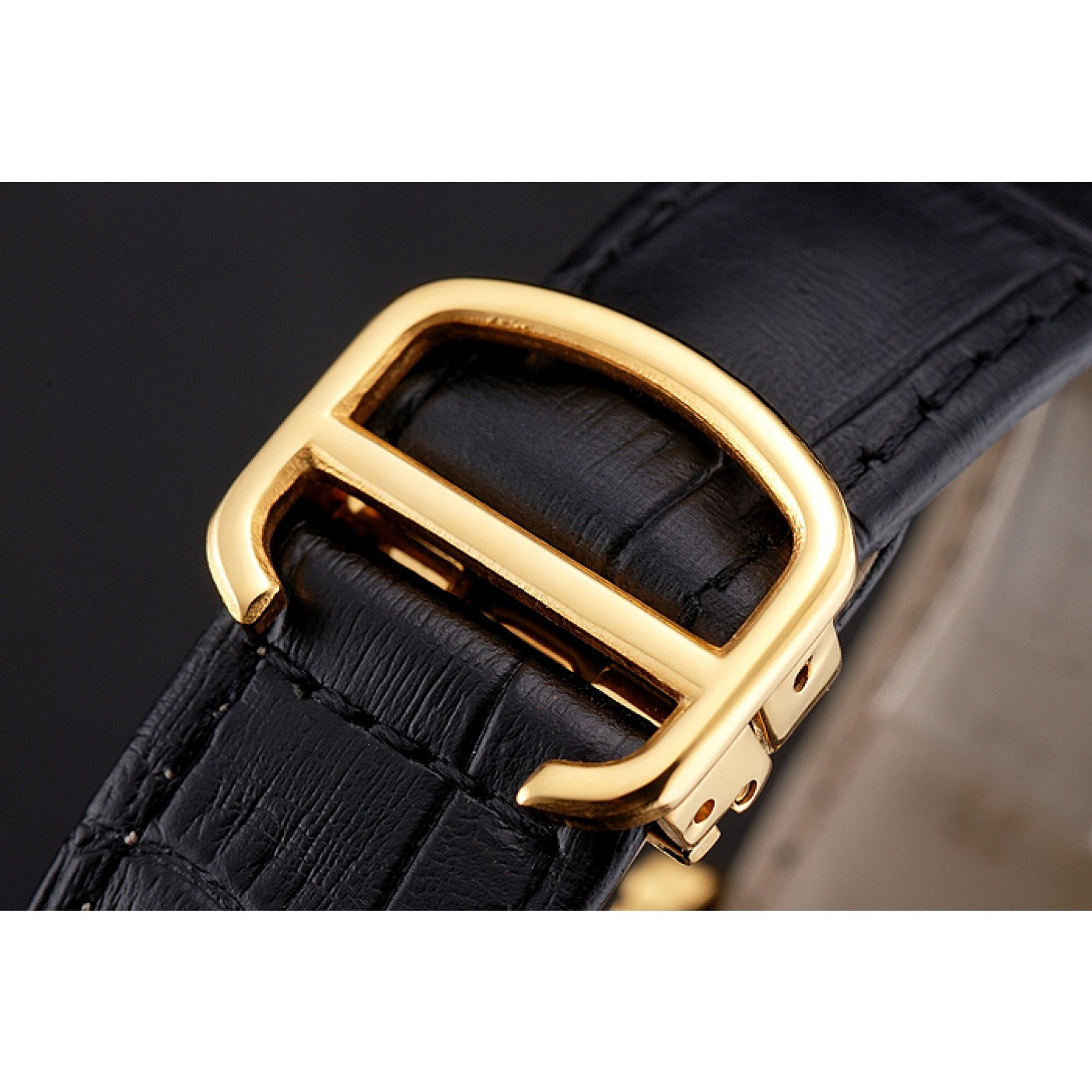 MiroTime Swiss Cartier Rotonde Annual Calendar White Dial Gold Case Black Leather Strap