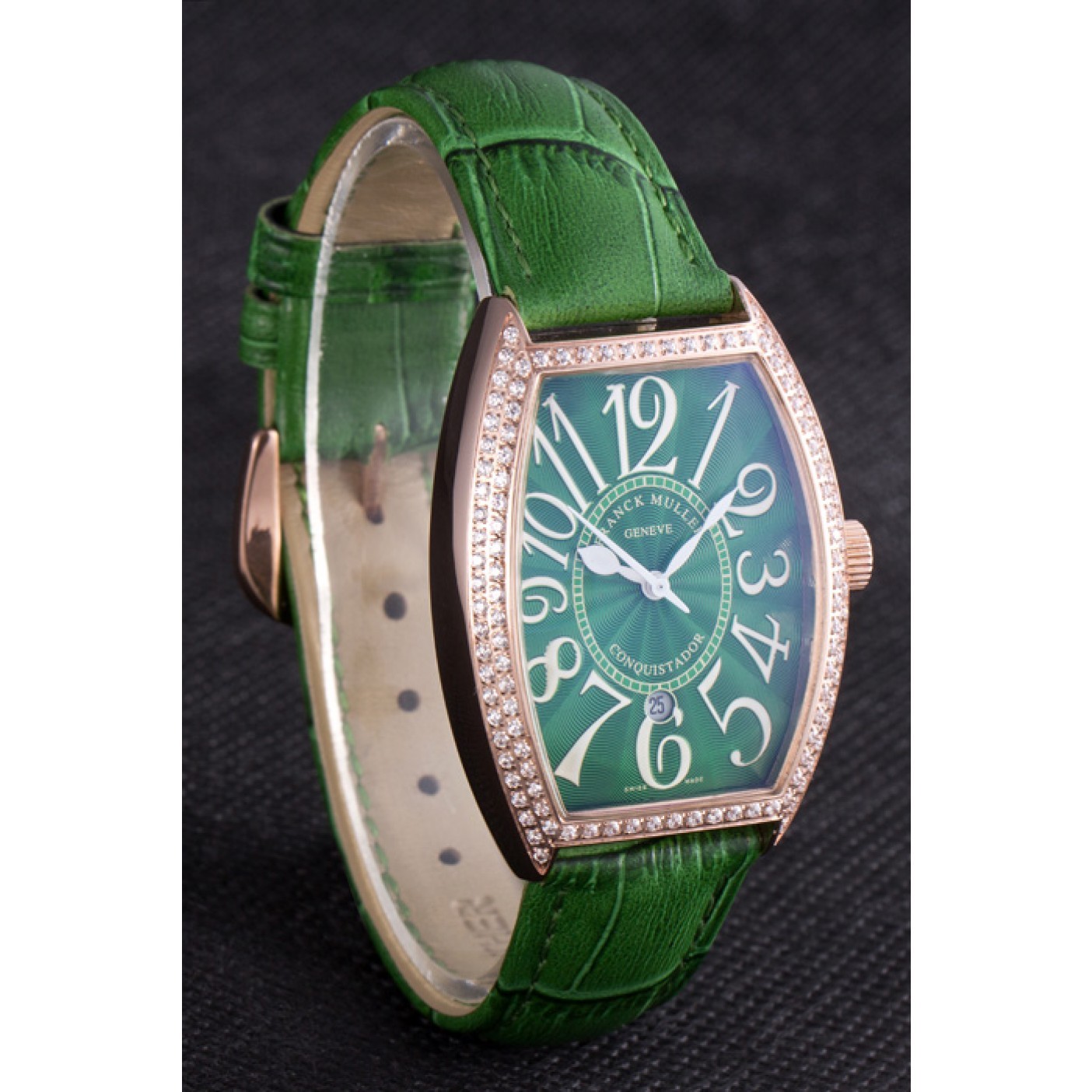 MiroTime Franck Muller Casablanca Green Croco Leather Band Crystal Encrusted Bezel 621646