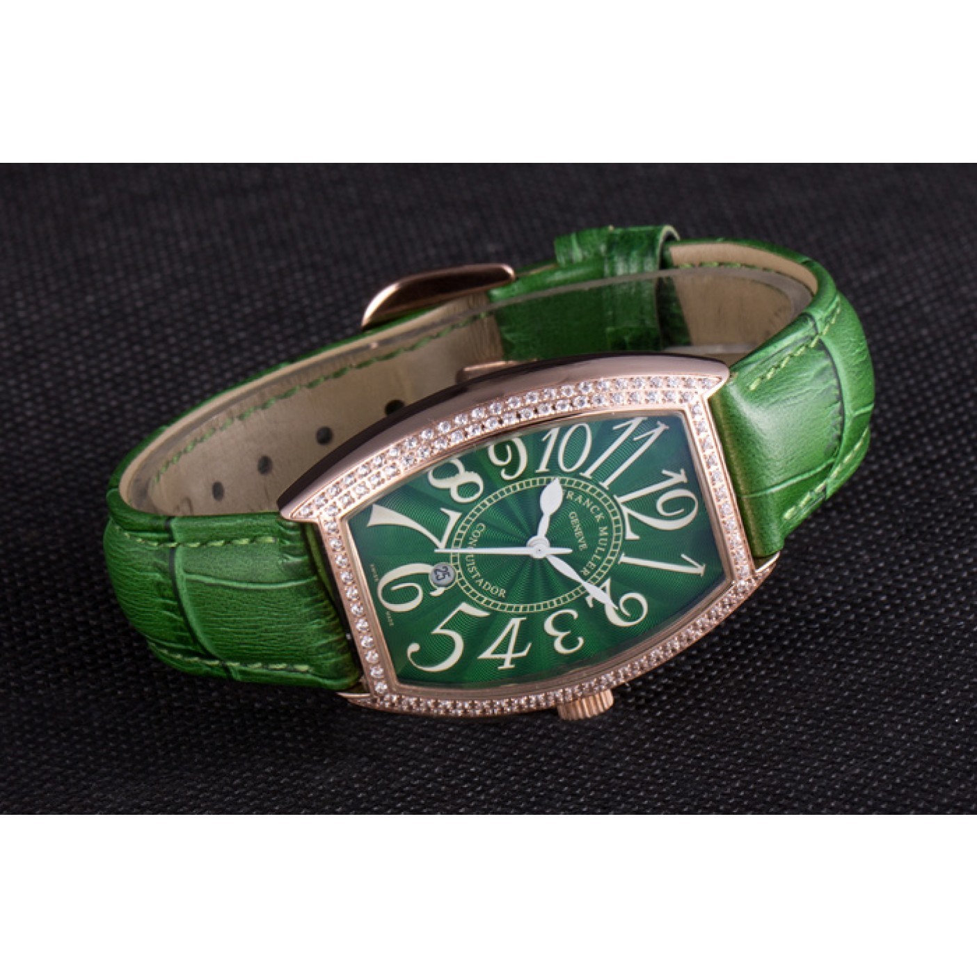 MiroTime Franck Muller Casablanca Green Croco Leather Band Crystal Encrusted Bezel 621646