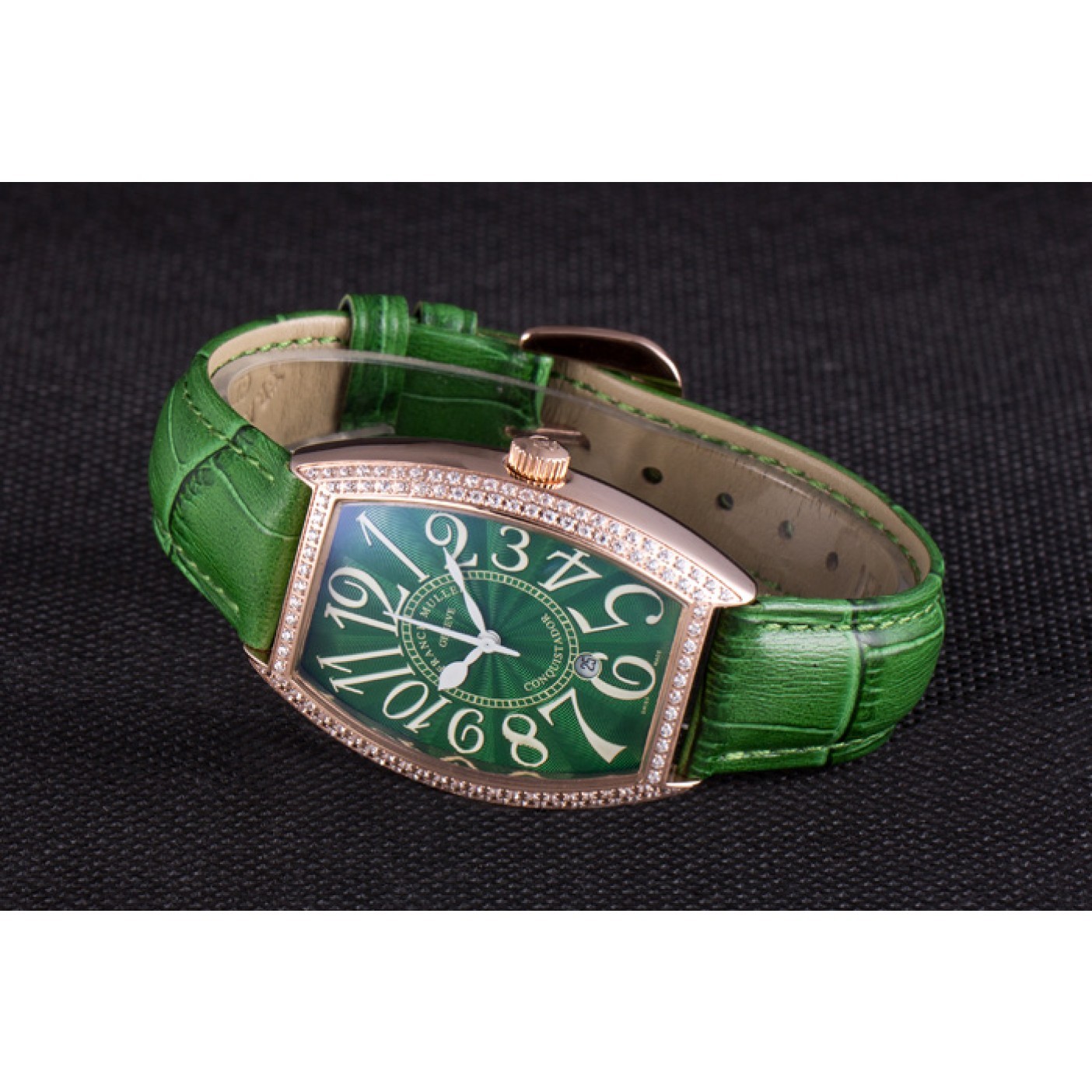 MiroTime Franck Muller Casablanca Green Croco Leather Band Crystal Encrusted Bezel 621646