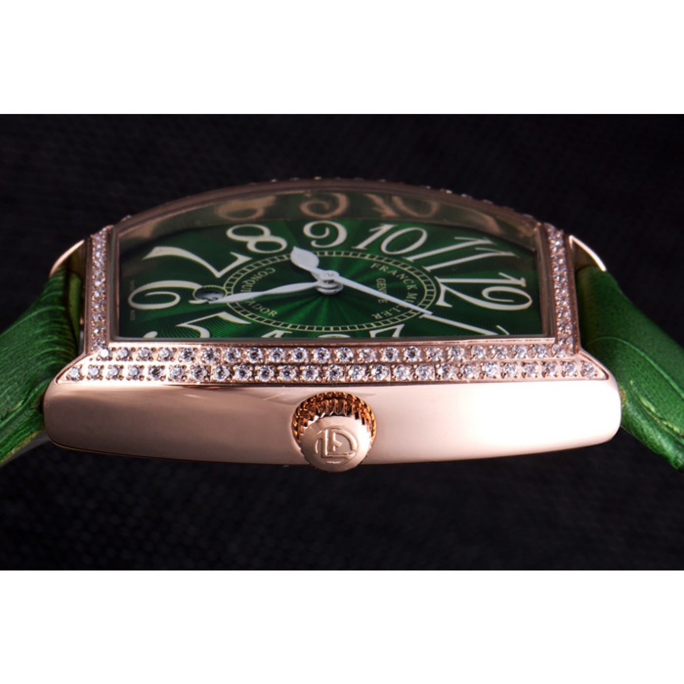 MiroTime Franck Muller Casablanca Green Croco Leather Band Crystal Encrusted Bezel 621646