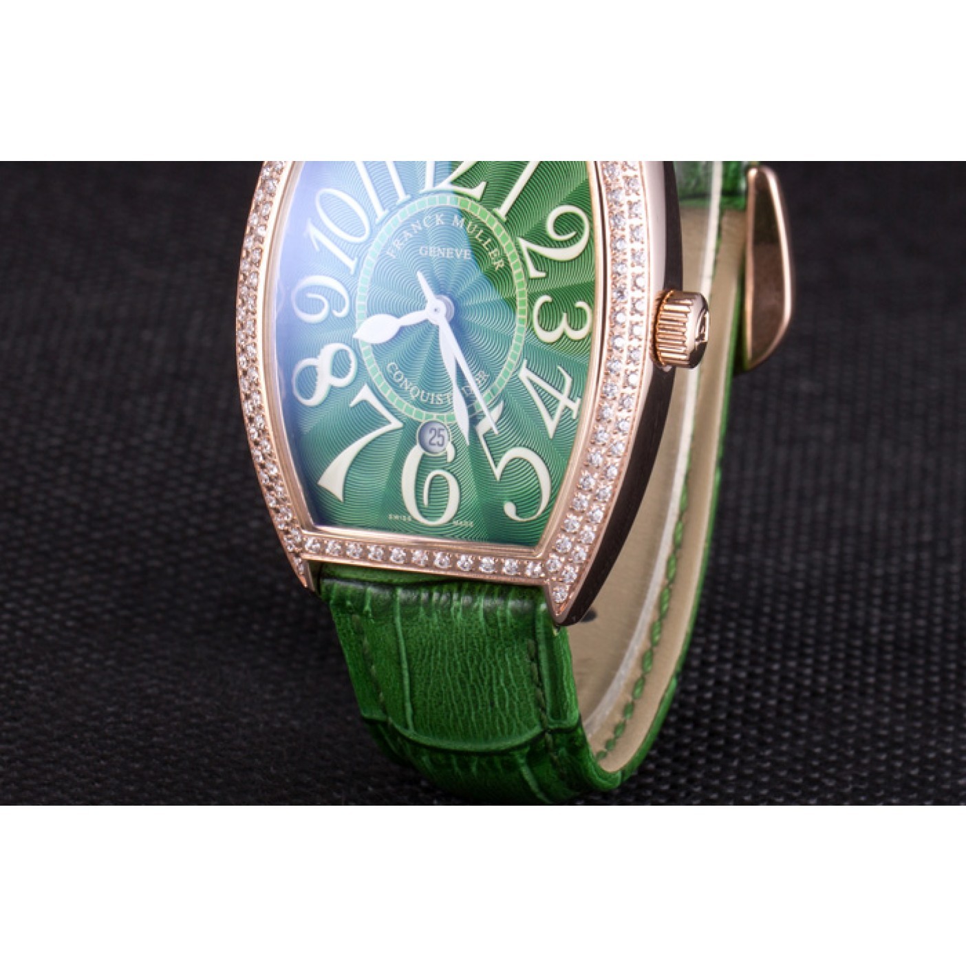 MiroTime Franck Muller Casablanca Green Croco Leather Band Crystal Encrusted Bezel 621646