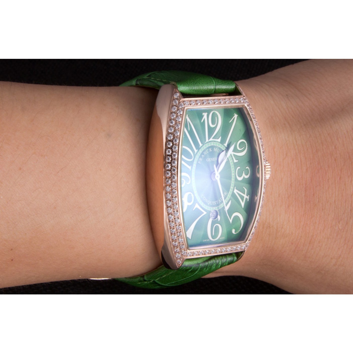 MiroTime Franck Muller Casablanca Green Croco Leather Band Crystal Encrusted Bezel 621646