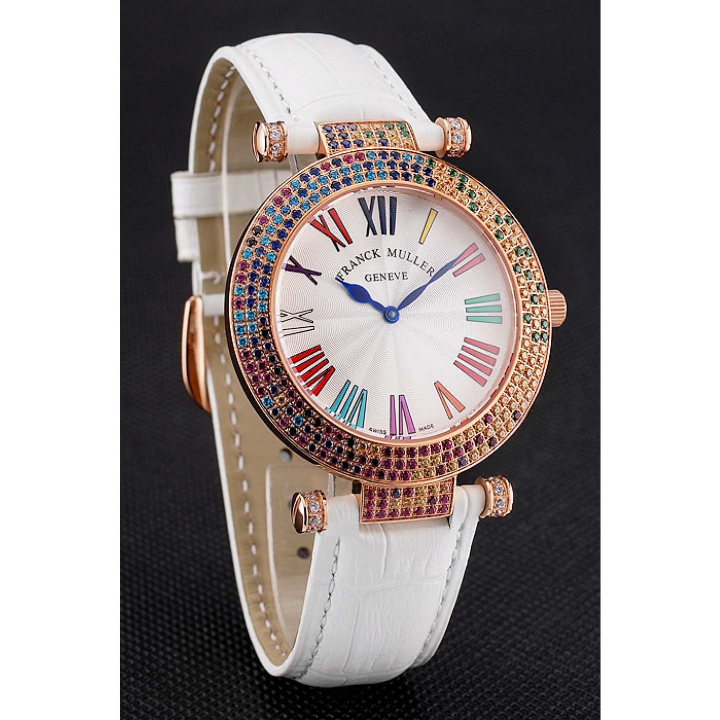 MiroTime Franck Muller Double Mistery 4 Saisons White Dial Rose Gold Case White Leather Strap