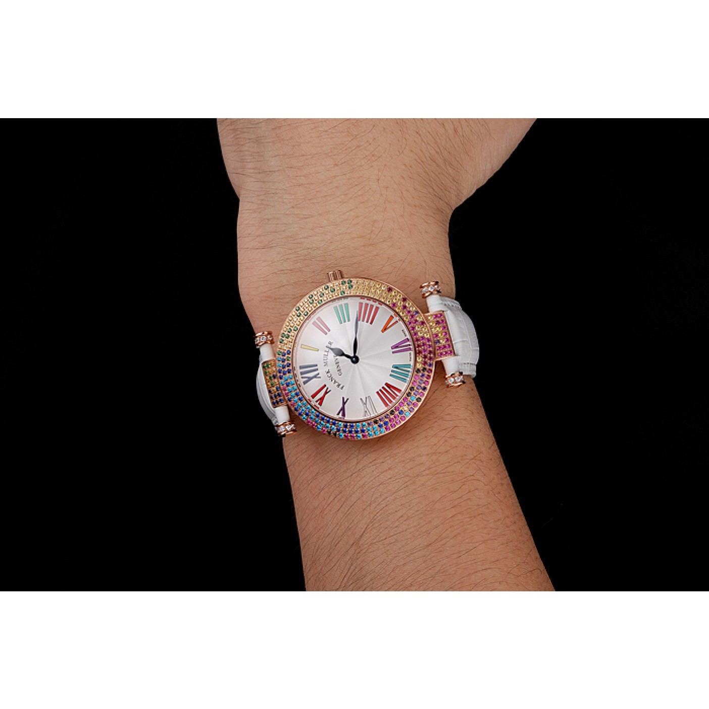 MiroTime Franck Muller Double Mistery 4 Saisons White Dial Rose Gold Case White Leather Strap