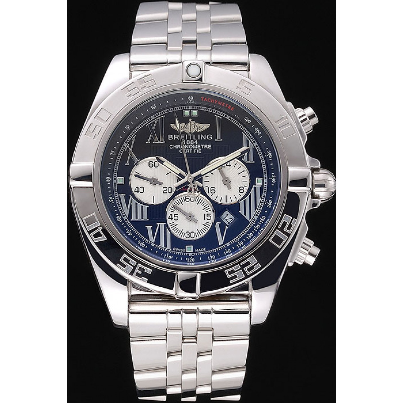 MiroTime Breitling Chronomat Certifie Black Dial Stainless Steel Bracelet 622426