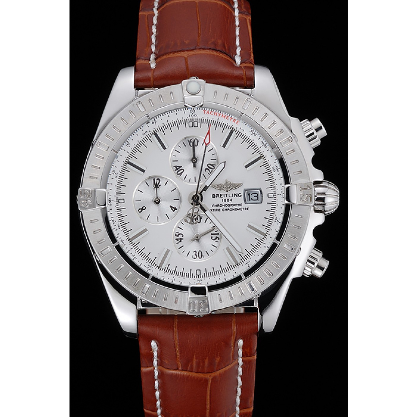 MiroTime Breitling Chronomat 13 Stainless Steel Case White Dial Brown Leather Bracelet 622239
