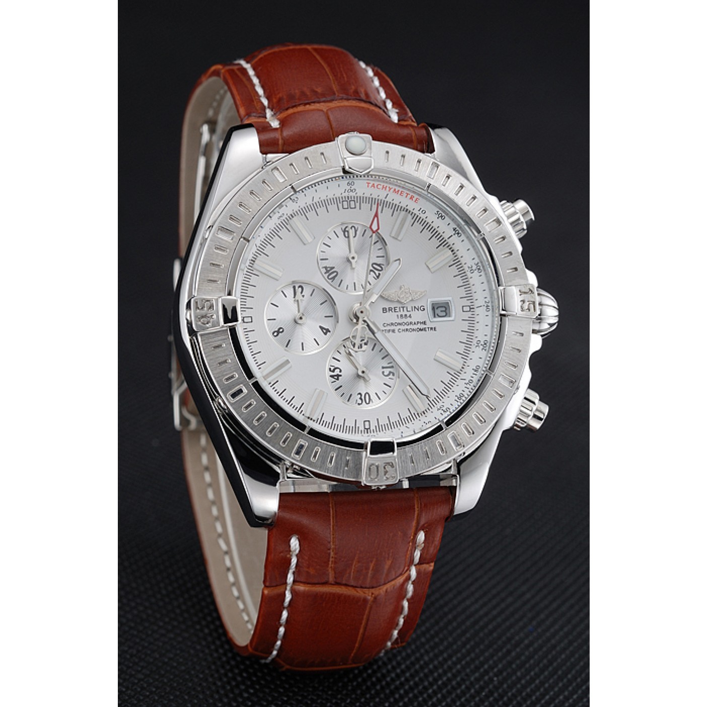 MiroTime Breitling Chronomat 13 Stainless Steel Case White Dial Brown Leather Bracelet 622239