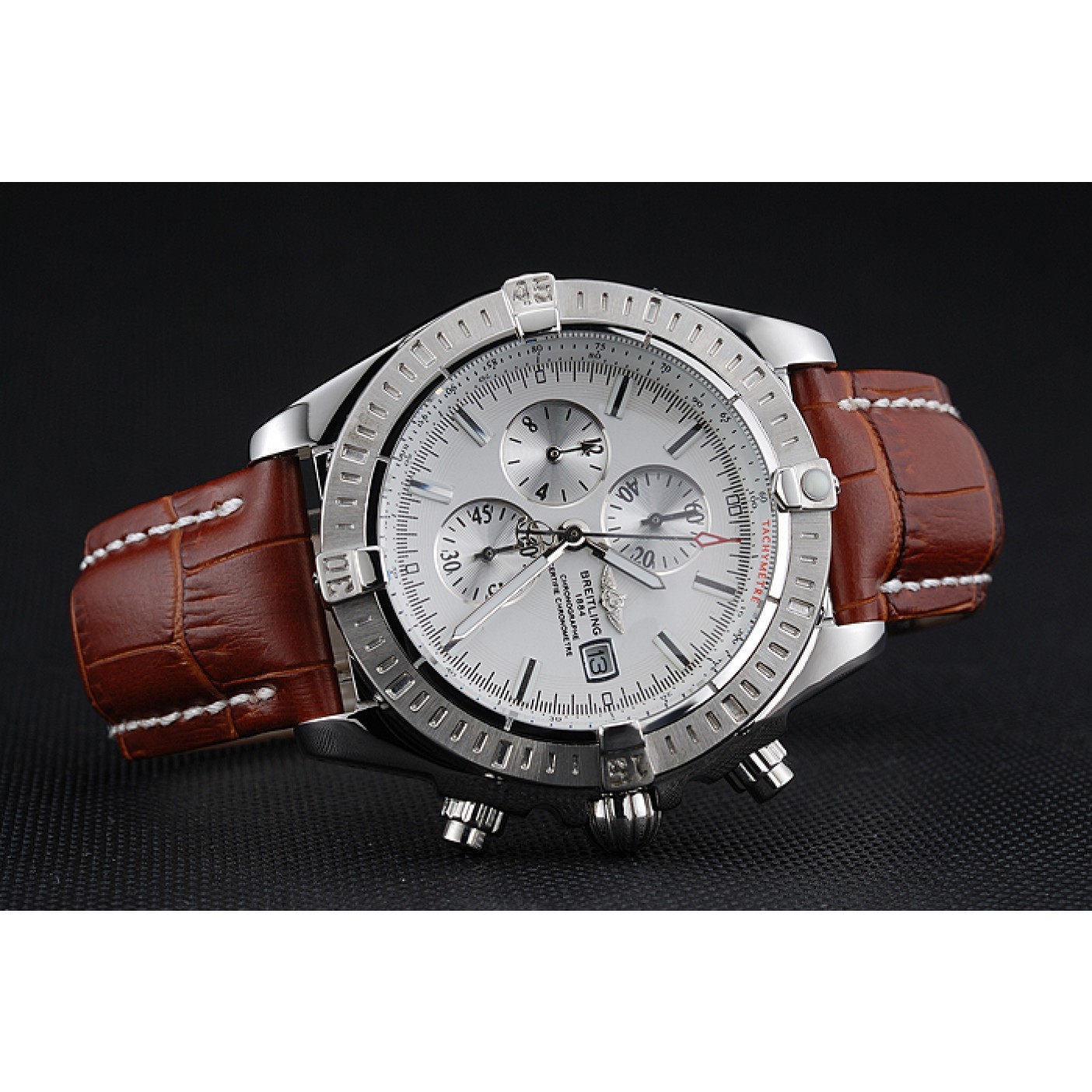 MiroTime Breitling Chronomat 13 Stainless Steel Case White Dial Brown Leather Bracelet 622239