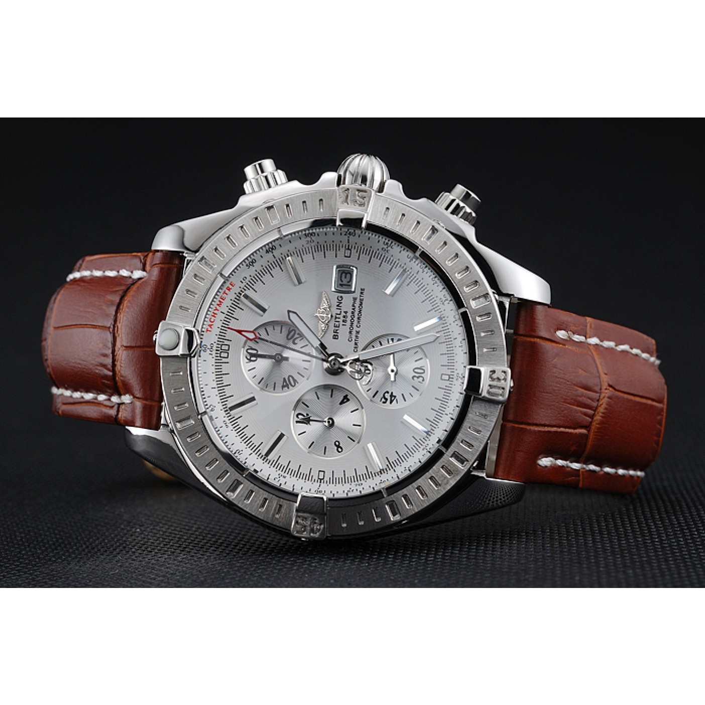MiroTime Breitling Chronomat 13 Stainless Steel Case White Dial Brown Leather Bracelet 622239