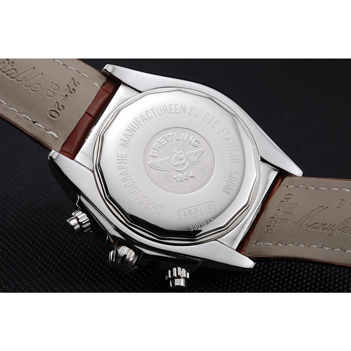 MiroTime Breitling Chronomat 13 Stainless Steel Case White Dial Brown Leather Bracelet 622239