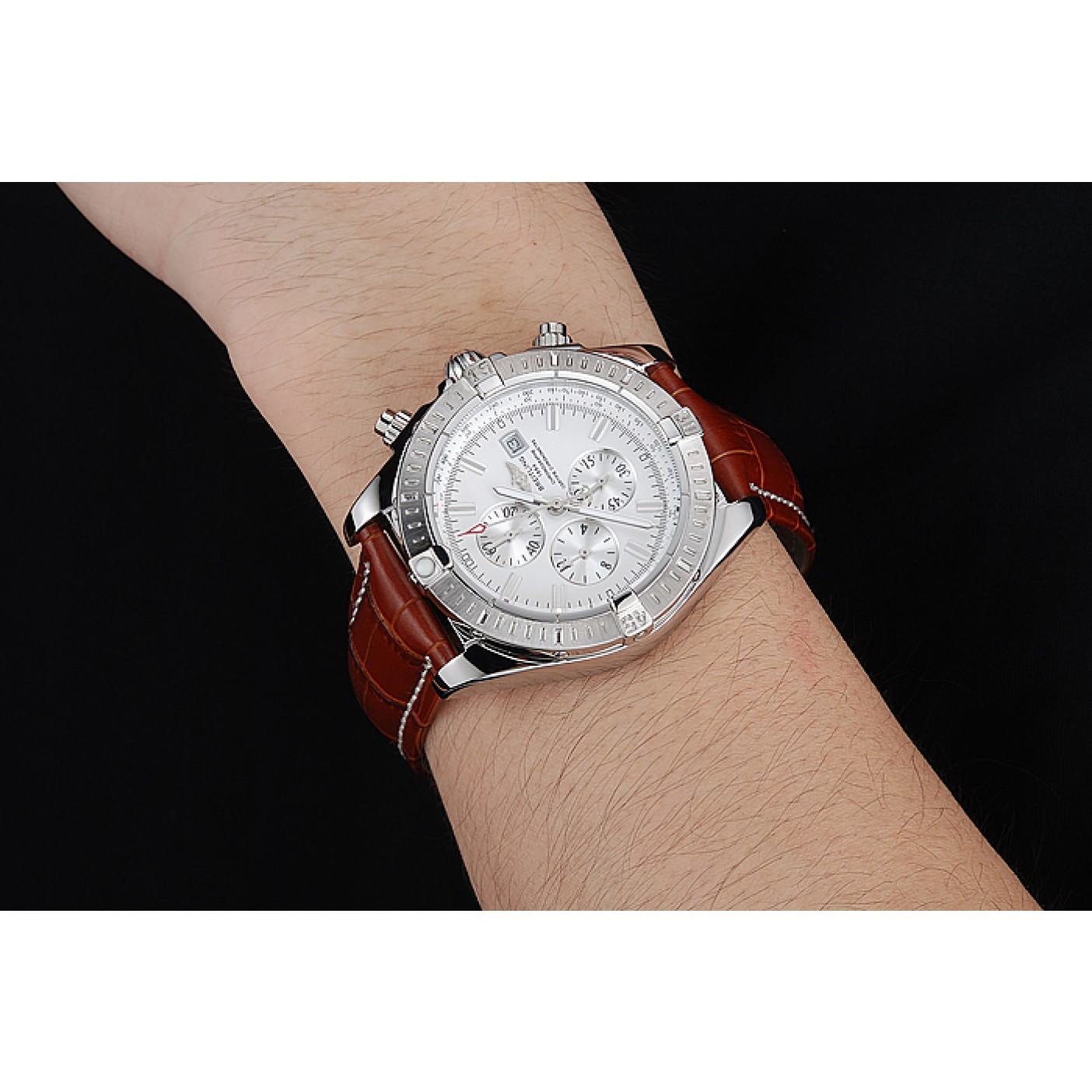 MiroTime Breitling Chronomat 13 Stainless Steel Case White Dial Brown Leather Bracelet 622239
