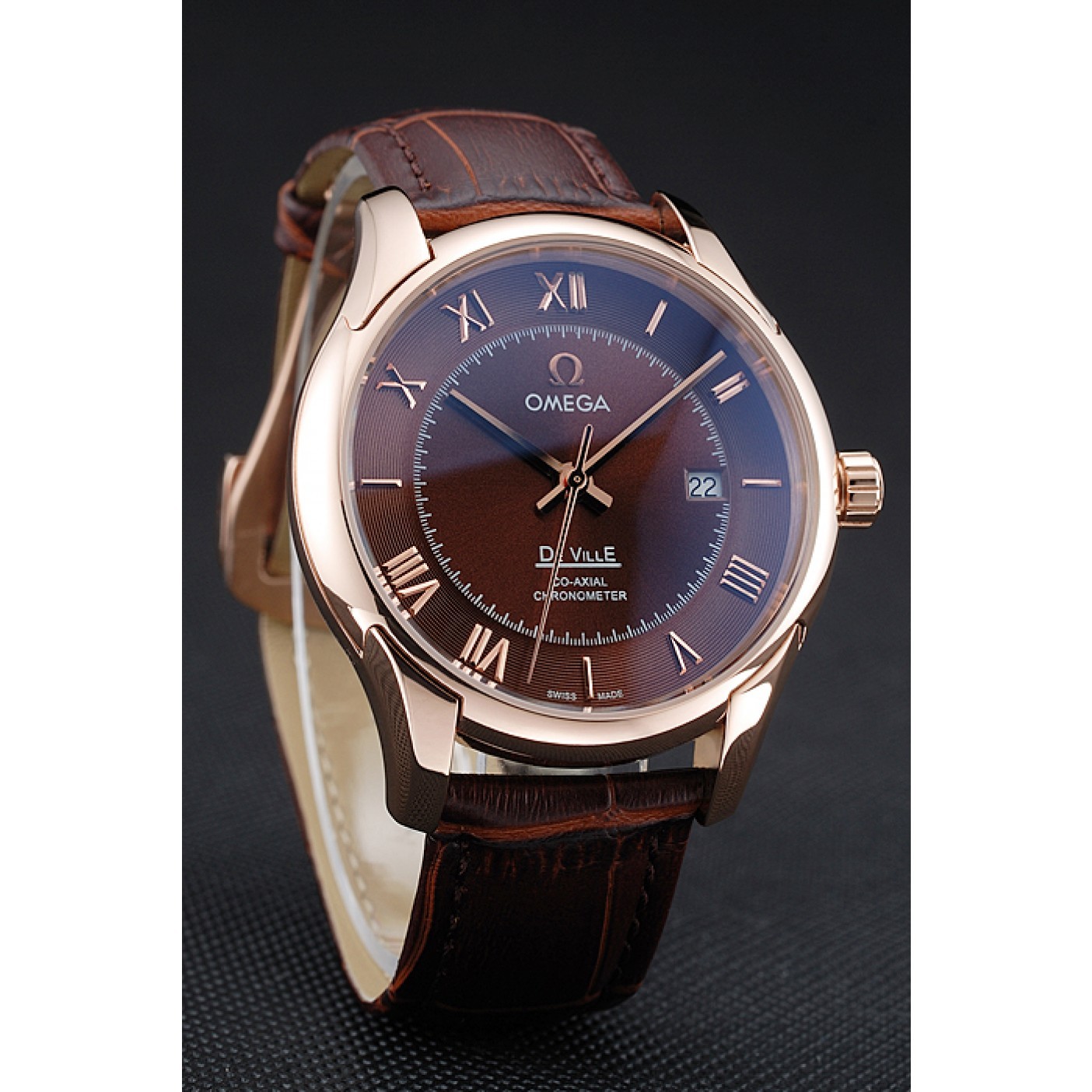 MiroTime Omega DeVille Brown Dial Gold Case Brown Leather Strap 622831