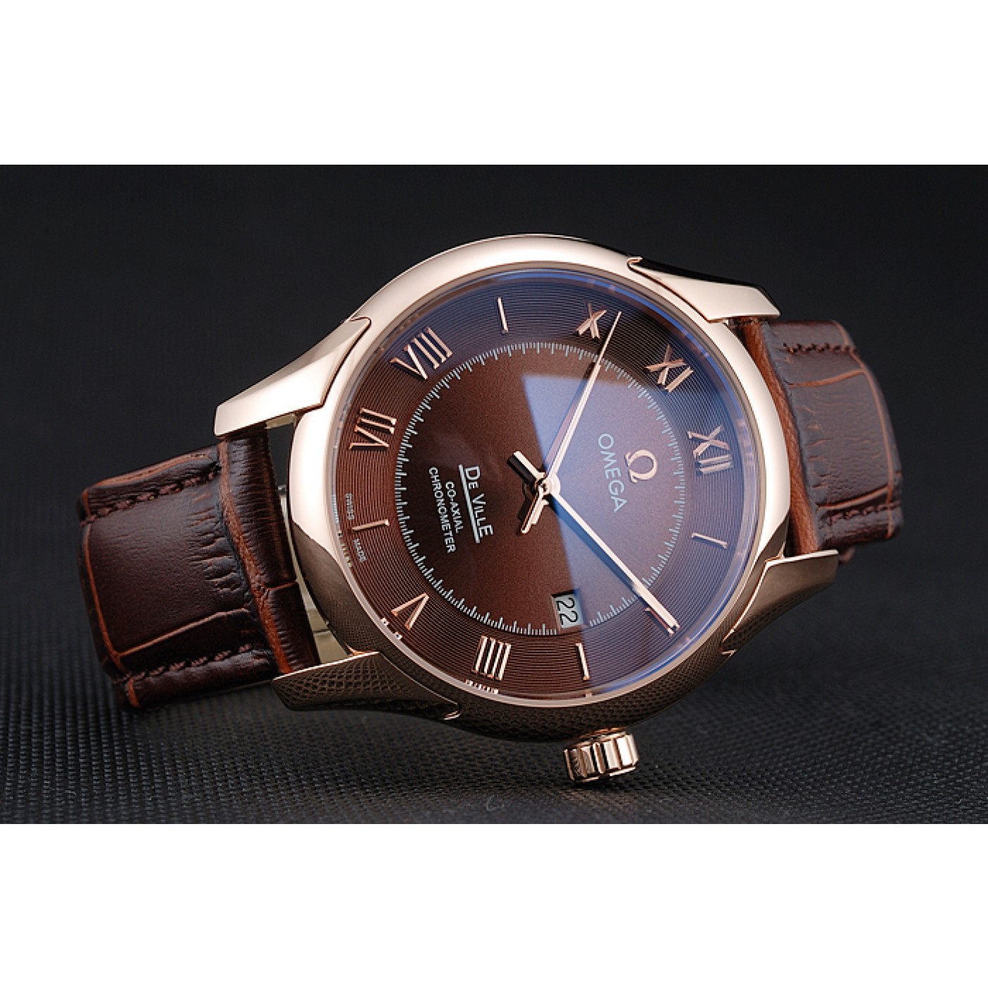MiroTime Omega DeVille Brown Dial Gold Case Brown Leather Strap 622831