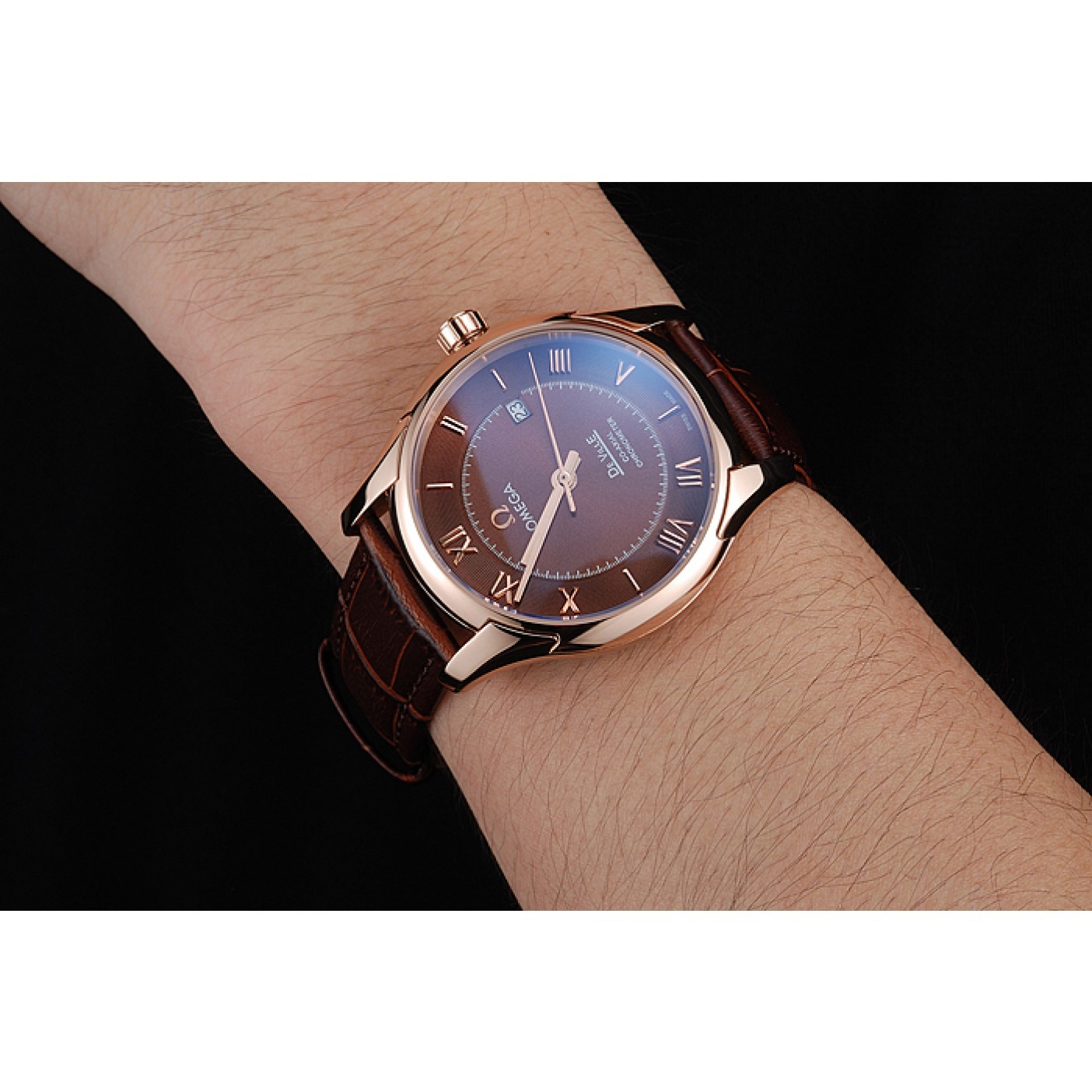 MiroTime Omega DeVille Brown Dial Gold Case Brown Leather Strap 622831