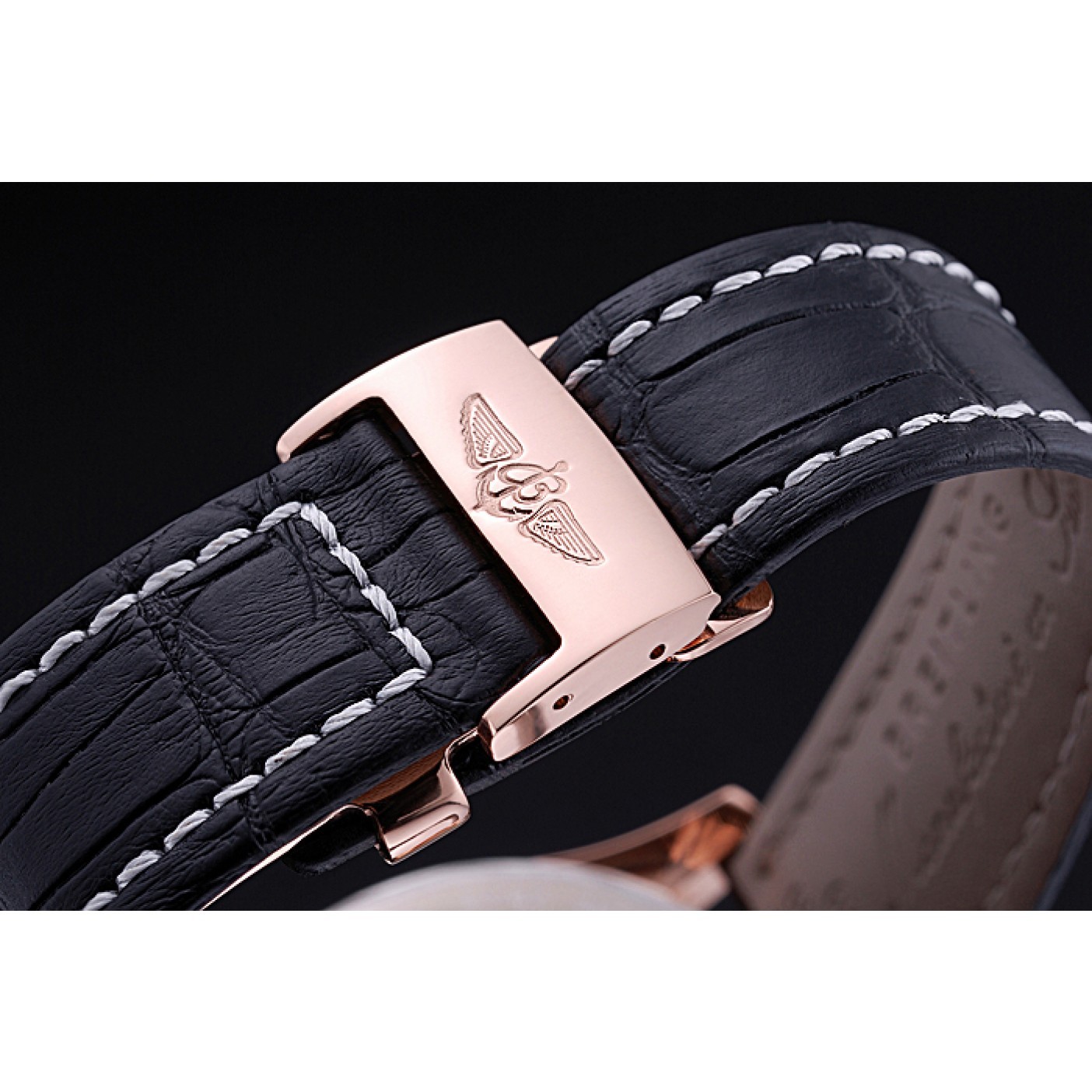 MiroTime Breitling Navitimer 01 Black Dial Rose Gold Case Black Leather Bracelet 622503