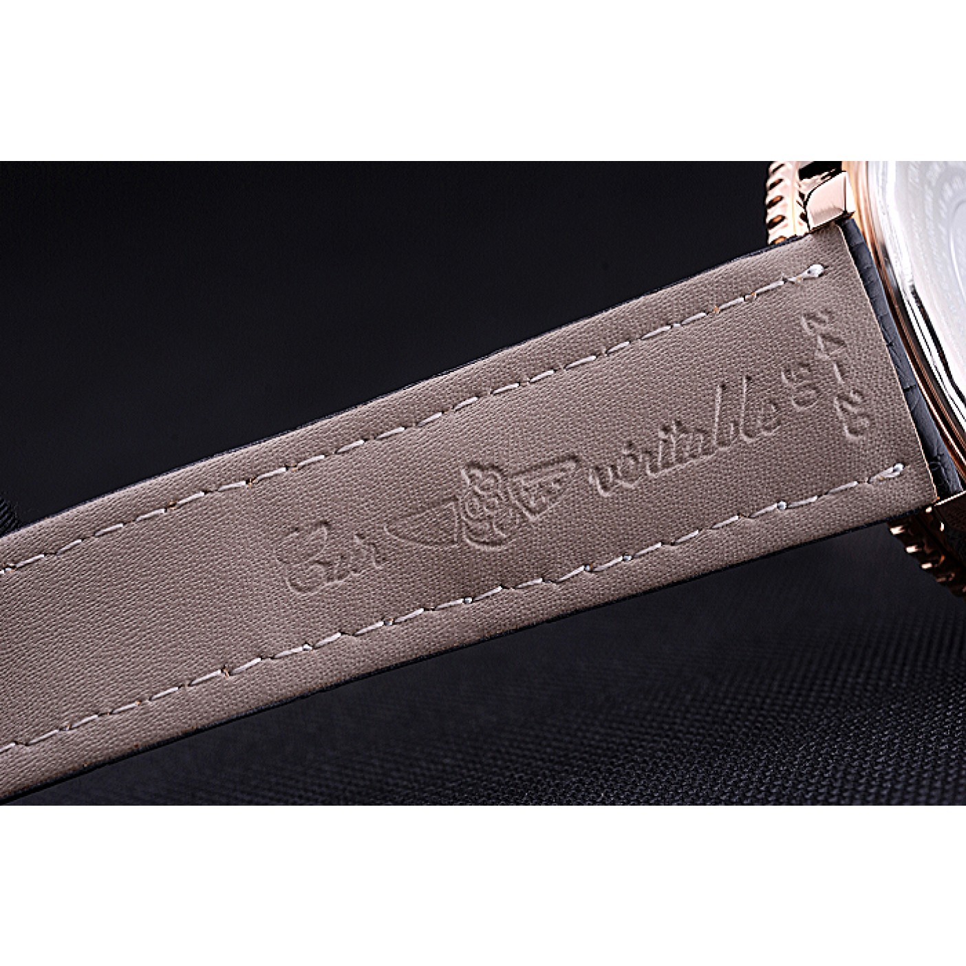 MiroTime Breitling Navitimer 01 Black Dial Rose Gold Case Black Leather Bracelet 622503