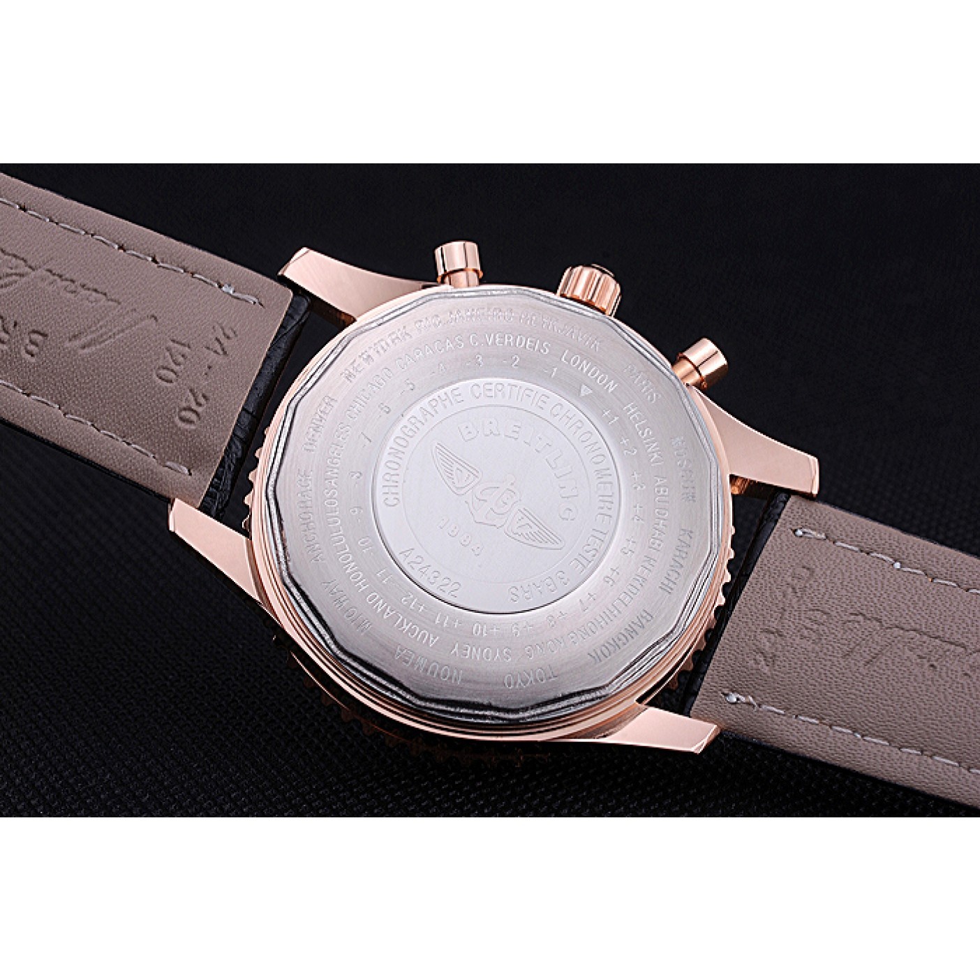 MiroTime Breitling Navitimer 01 Black Dial Rose Gold Case Black Leather Bracelet 622503