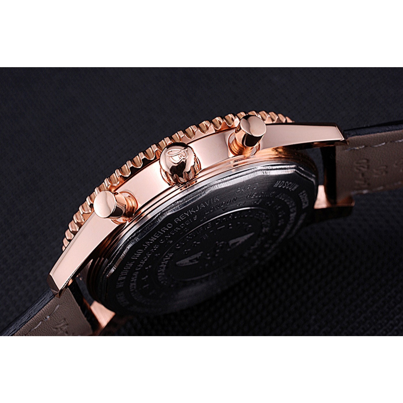 MiroTime Breitling Navitimer 01 Black Dial Rose Gold Case Black Leather Bracelet 622503
