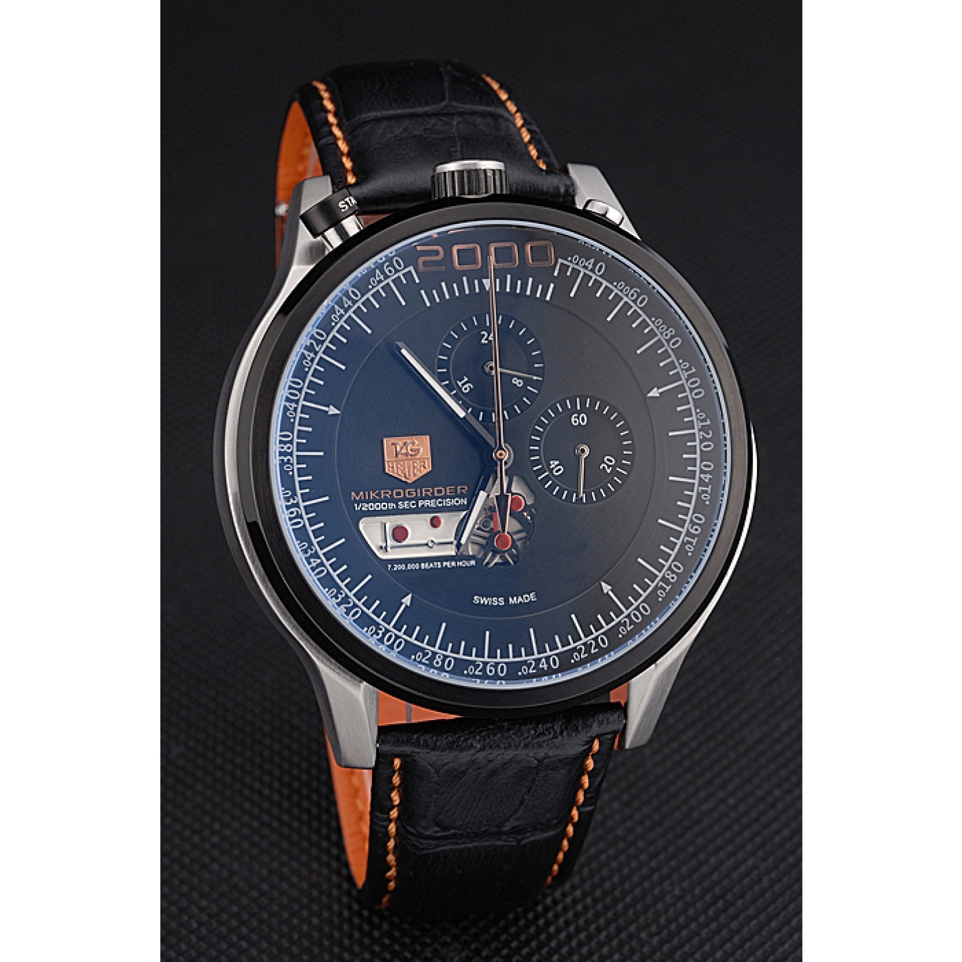 MiroTime Tag Heuer MikroTimer Black Dial Black Perforated Leather Strap 622072