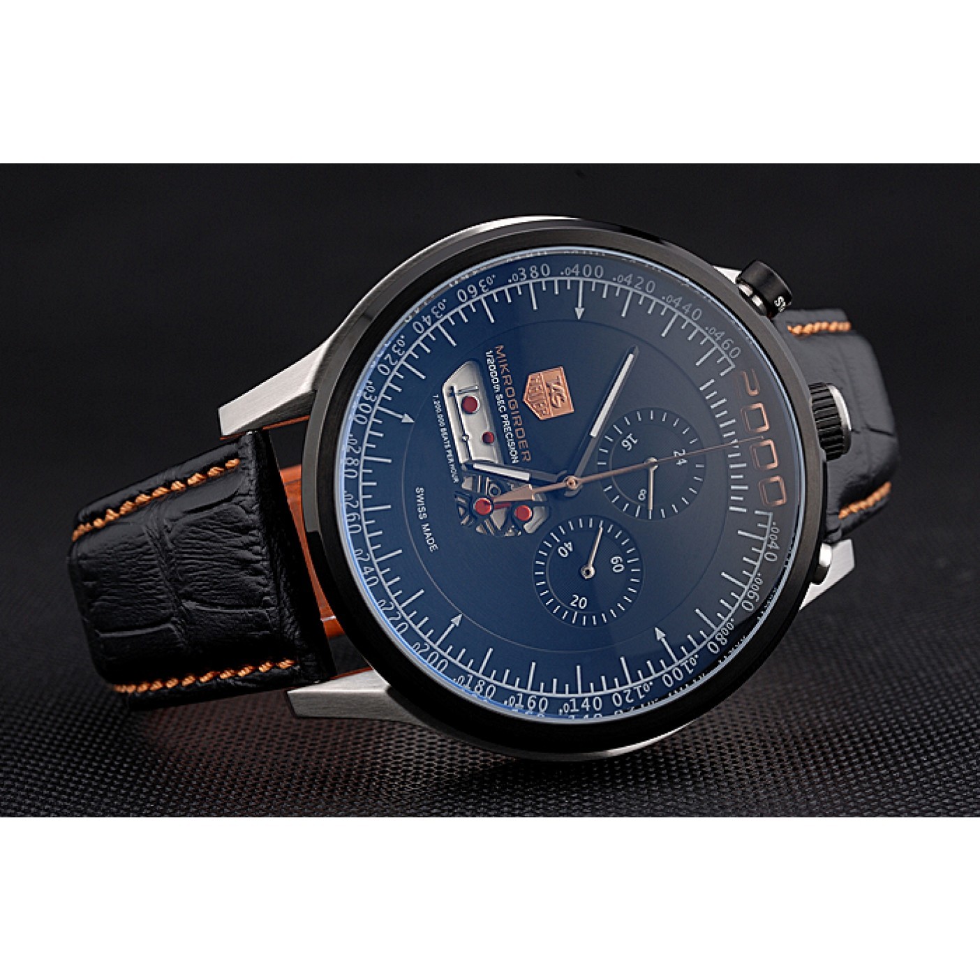 MiroTime Tag Heuer MikroTimer Black Dial Black Perforated Leather Strap 622072