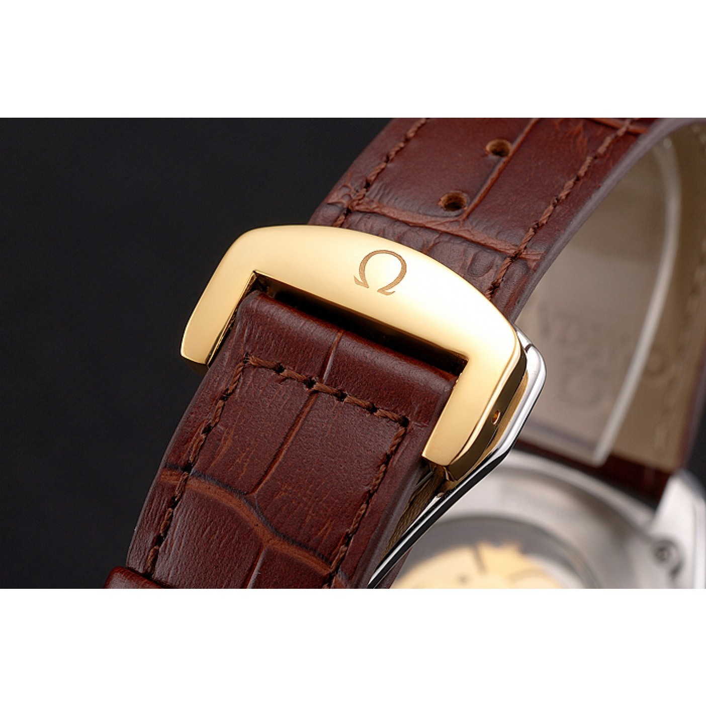 MiroTime Omega Globemaster Silver Dial Gold Bezel Stainless Steel Case Brown Leather Strap