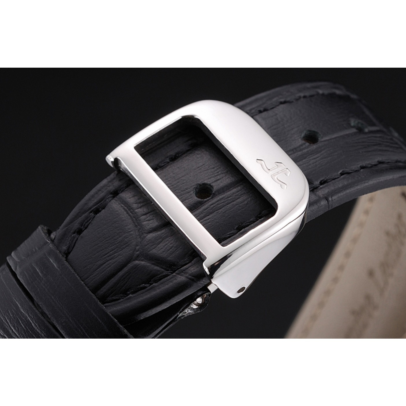 MiroTime Swiss Jaeger LeCoultre Master Ultra Thin Reserve De Marche Black Dial Stainless Steel Case Black Leather Strap