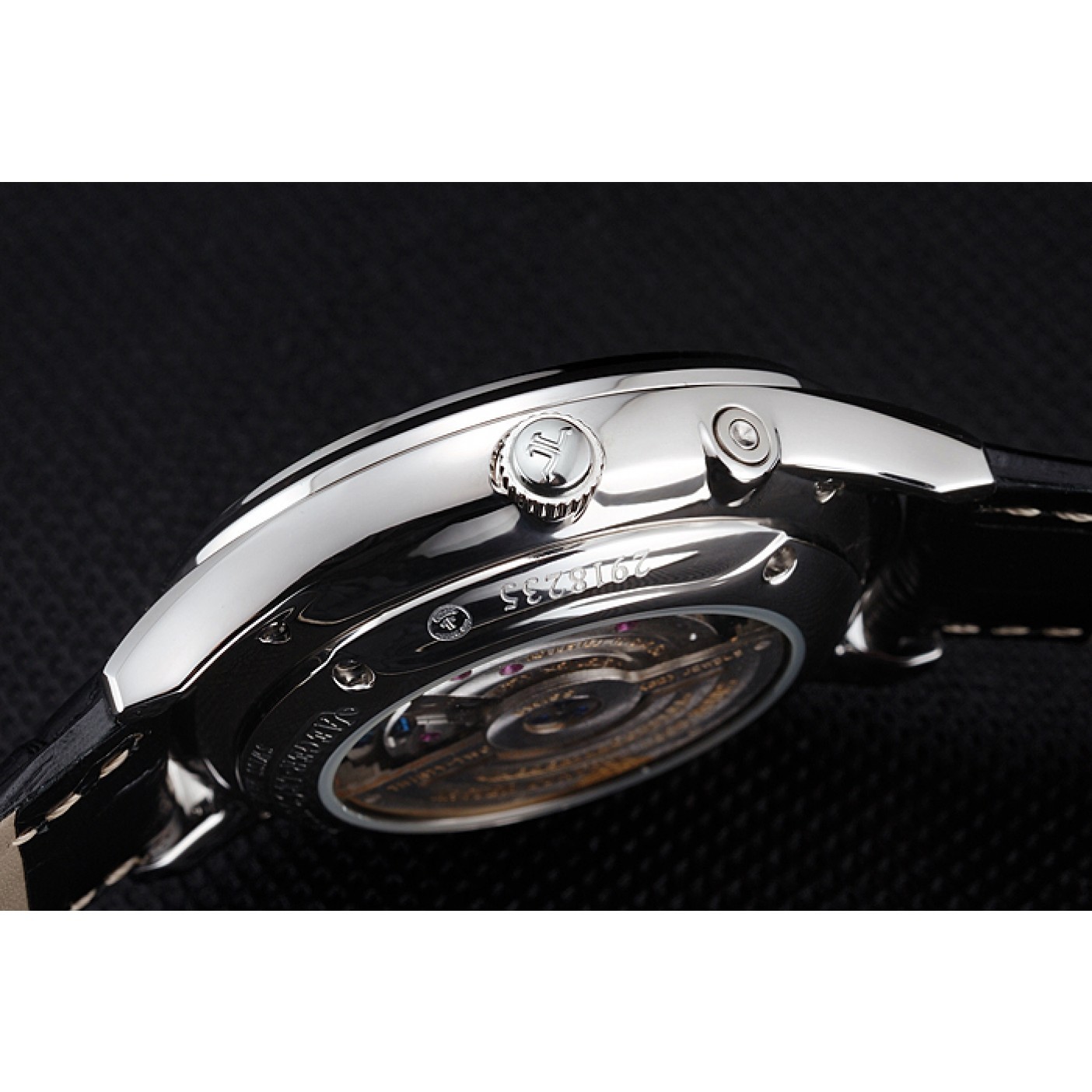 MiroTime Swiss Jaeger LeCoultre Master Ultra Thin Reserve De Marche Black Dial Stainless Steel Case Black Leather Strap