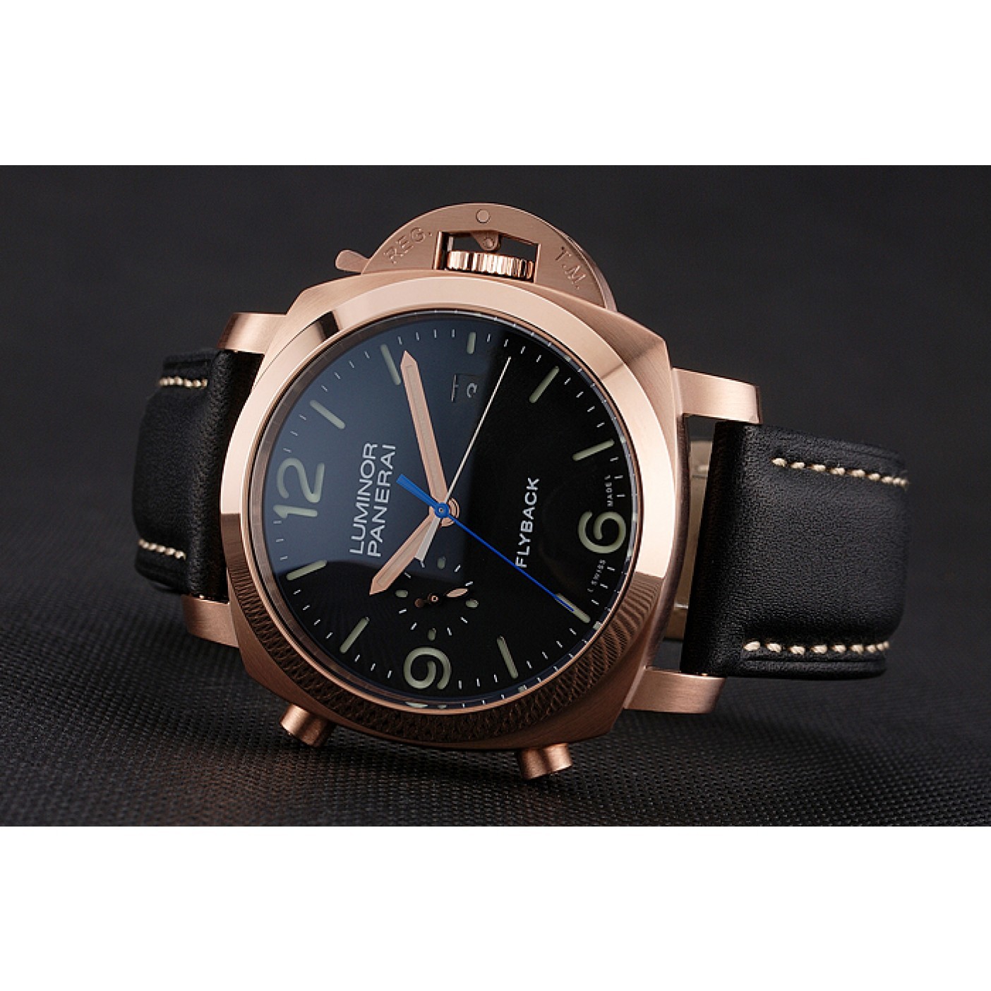 MiroTime Panerai Luminor 1950 3 Days Chrono Flyback Black Dial Rose Gold Case Black Leather Strap
