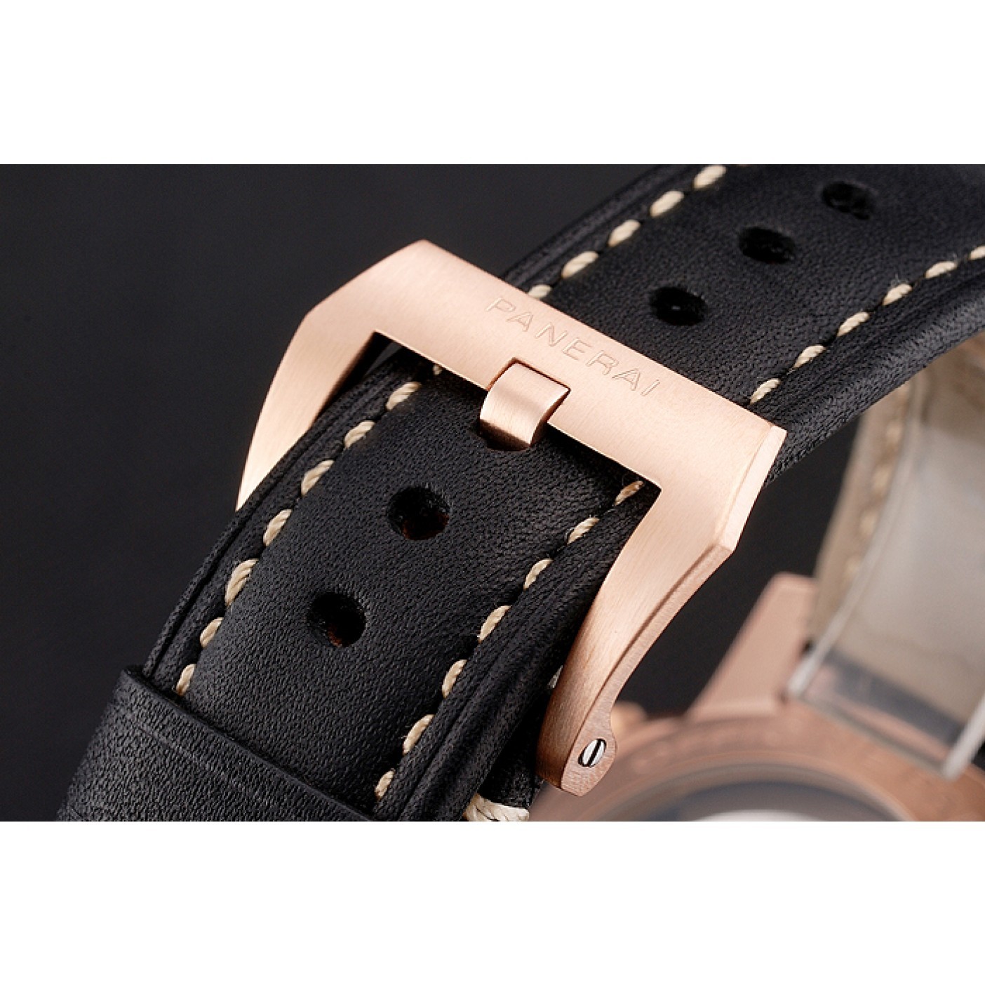 MiroTime Panerai Luminor 1950 3 Days Chrono Flyback Black Dial Rose Gold Case Black Leather Strap