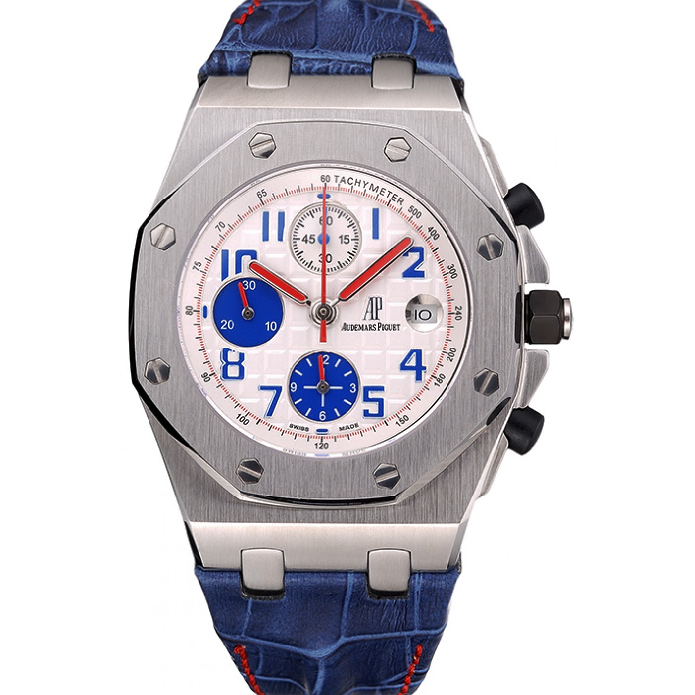 MiroTime Swiss Audemars Piguet Royal Oak Offshore White Dial Stainless Steel Case Blue Leather Strap 622850