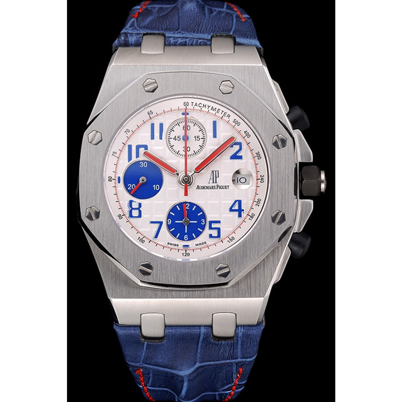 MiroTime Swiss Audemars Piguet Royal Oak Offshore White Dial Stainless Steel Case Blue Leather Strap 622850