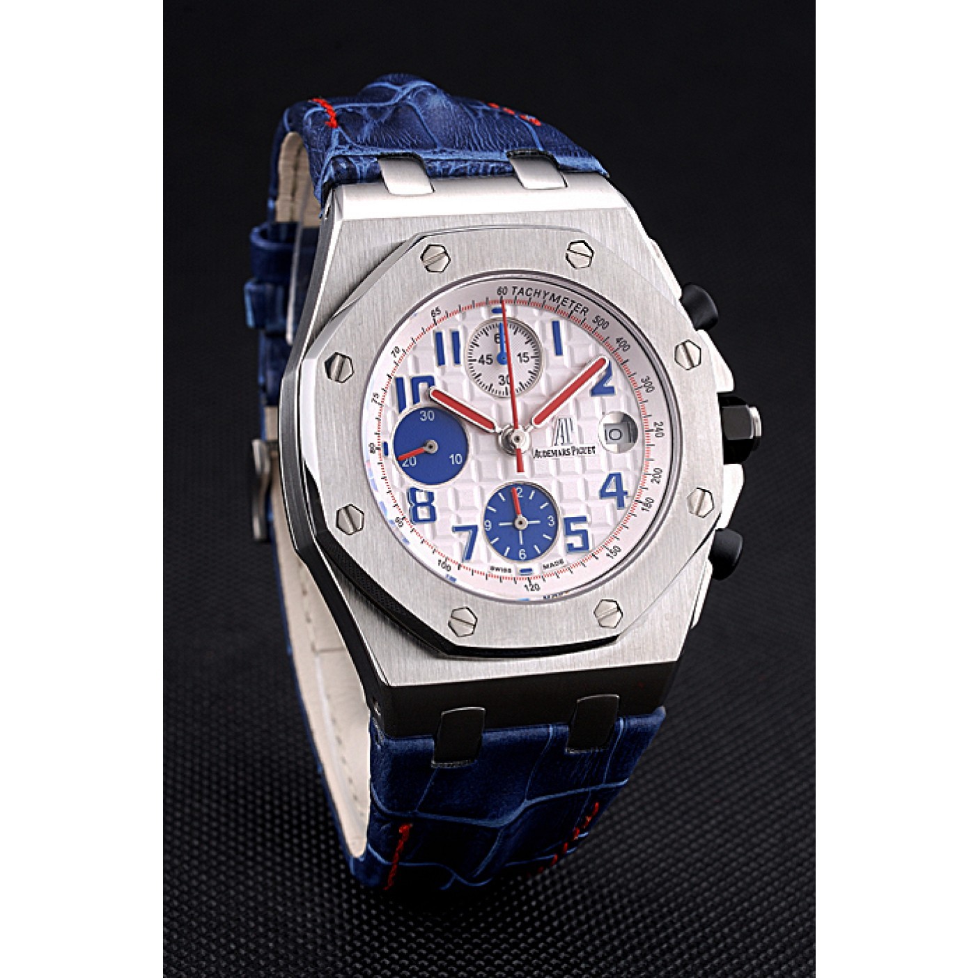 MiroTime Swiss Audemars Piguet Royal Oak Offshore White Dial Stainless Steel Case Blue Leather Strap 622850