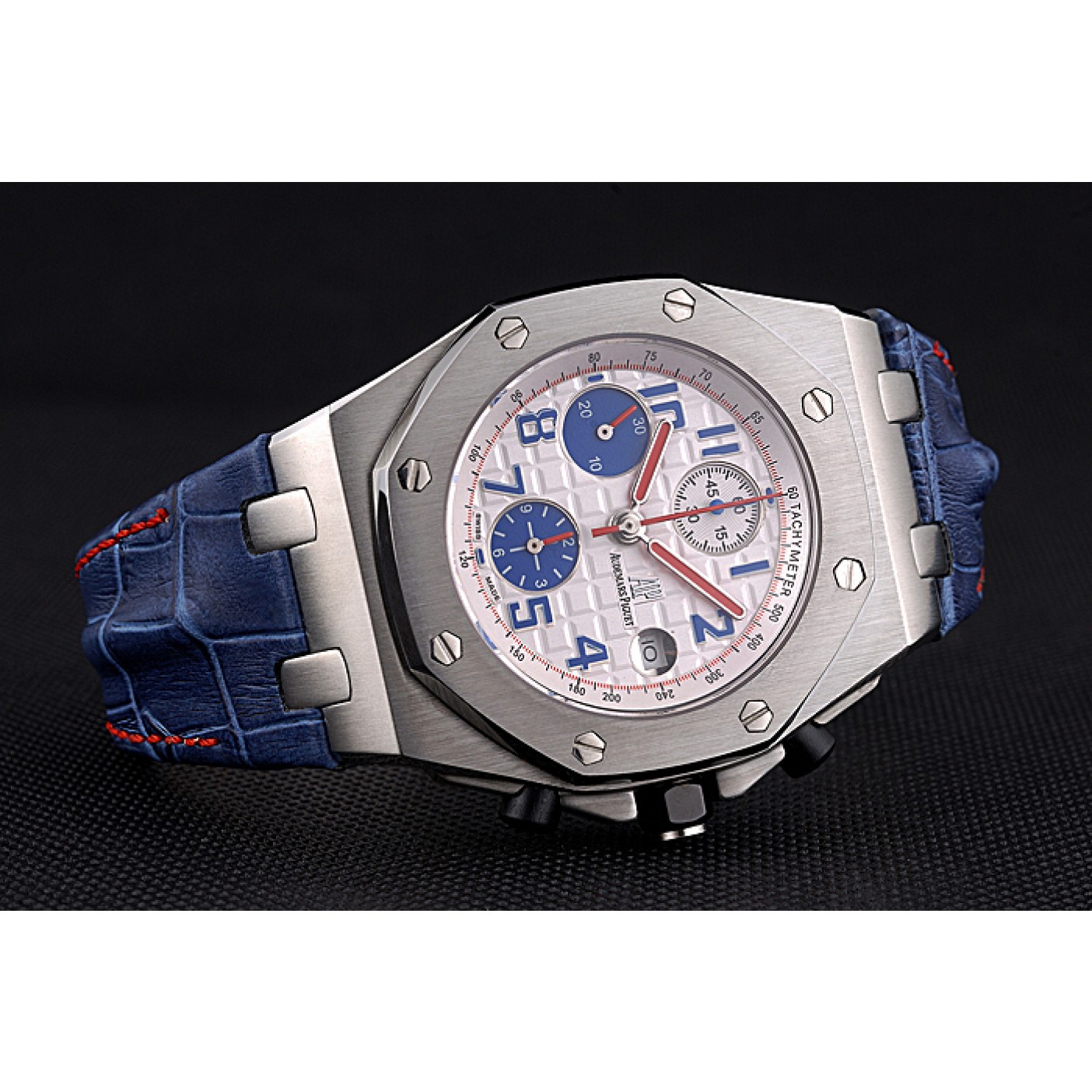 MiroTime Swiss Audemars Piguet Royal Oak Offshore White Dial Stainless Steel Case Blue Leather Strap 622850