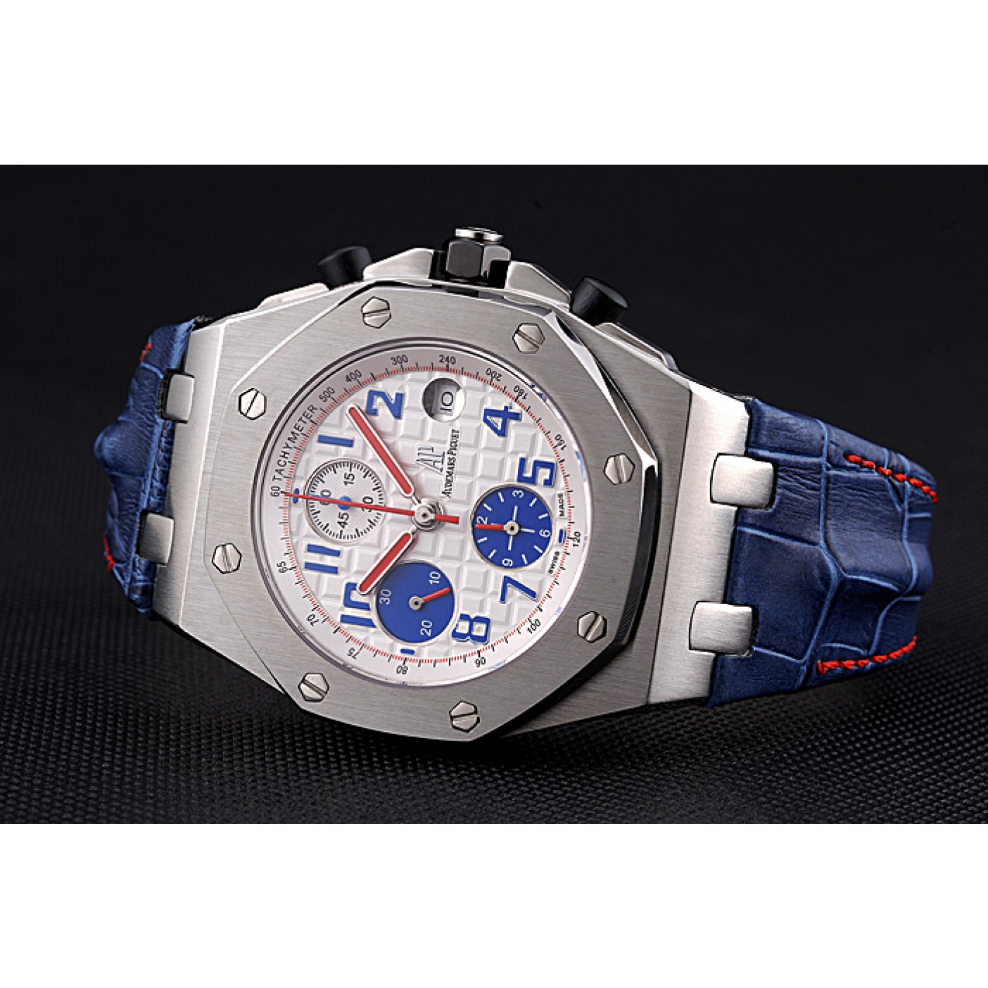 MiroTime Swiss Audemars Piguet Royal Oak Offshore White Dial Stainless Steel Case Blue Leather Strap 622850