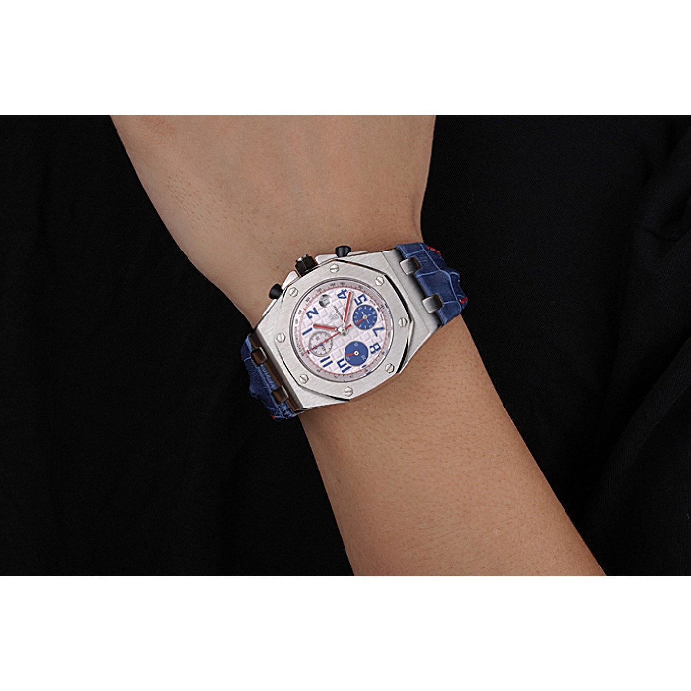 MiroTime Swiss Audemars Piguet Royal Oak Offshore White Dial Stainless Steel Case Blue Leather Strap 622850