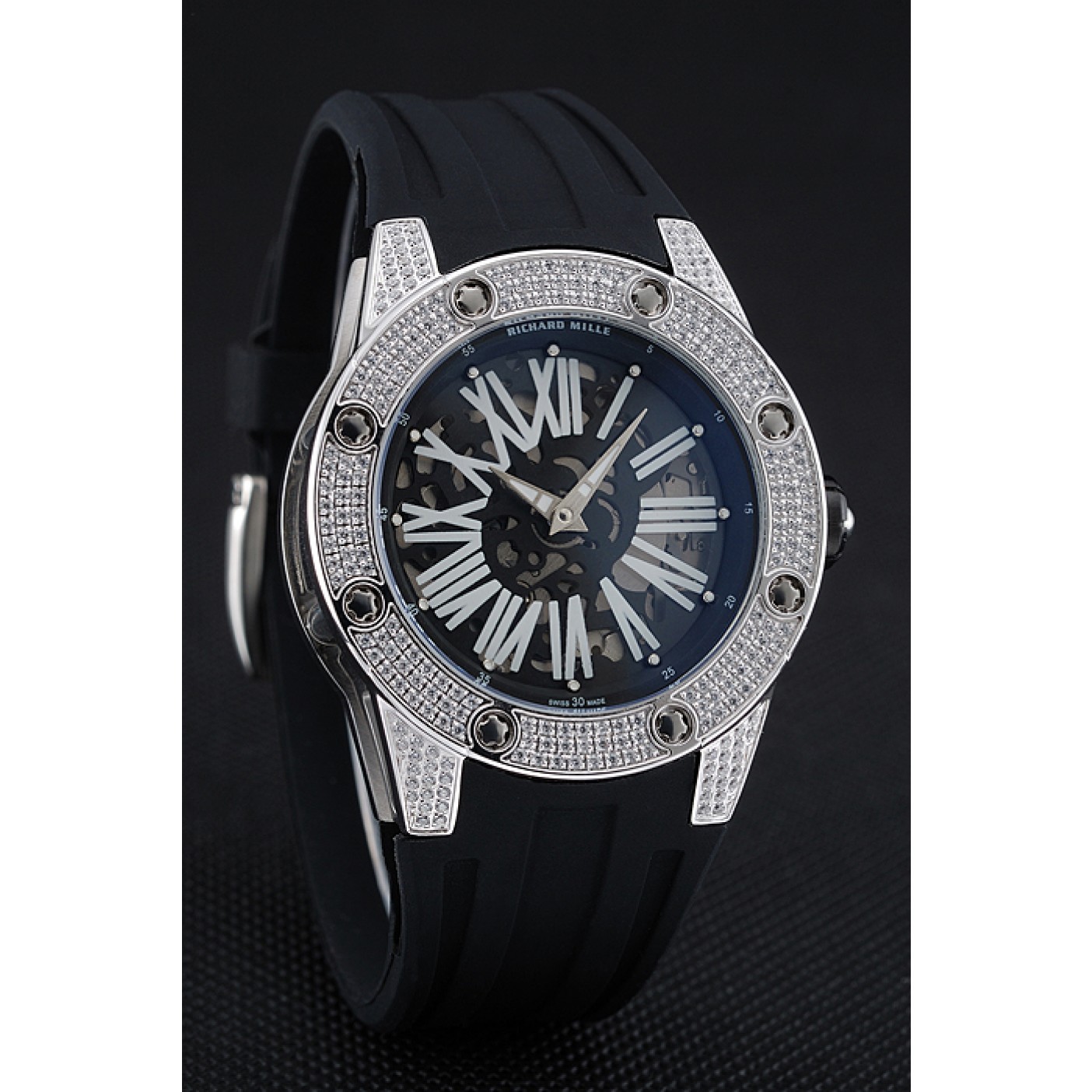 MiroTime Richard Mille RM 033 Extra Flat Automatic Diamond Case Black Rubber Bracelet 1454195