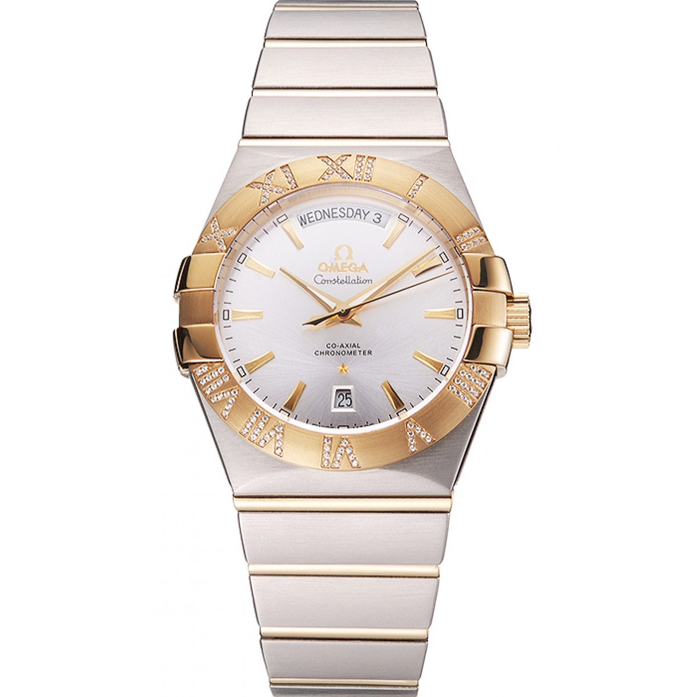 MiroTime Swiss Omega Constellation White Dial Stainless Steel Case Gold Bezel Two Tone Bracelet