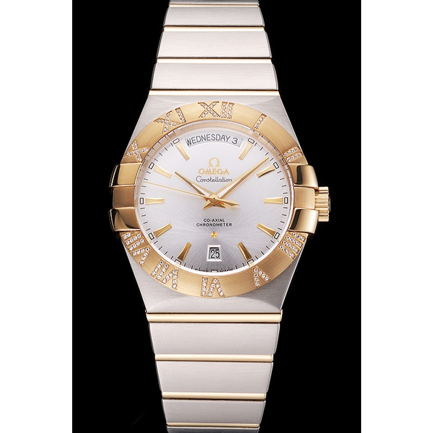 MiroTime Swiss Omega Constellation White Dial Stainless Steel Case Gold Bezel Two Tone Bracelet