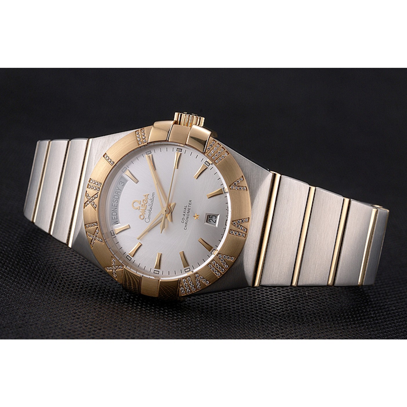 MiroTime Swiss Omega Constellation White Dial Stainless Steel Case Gold Bezel Two Tone Bracelet