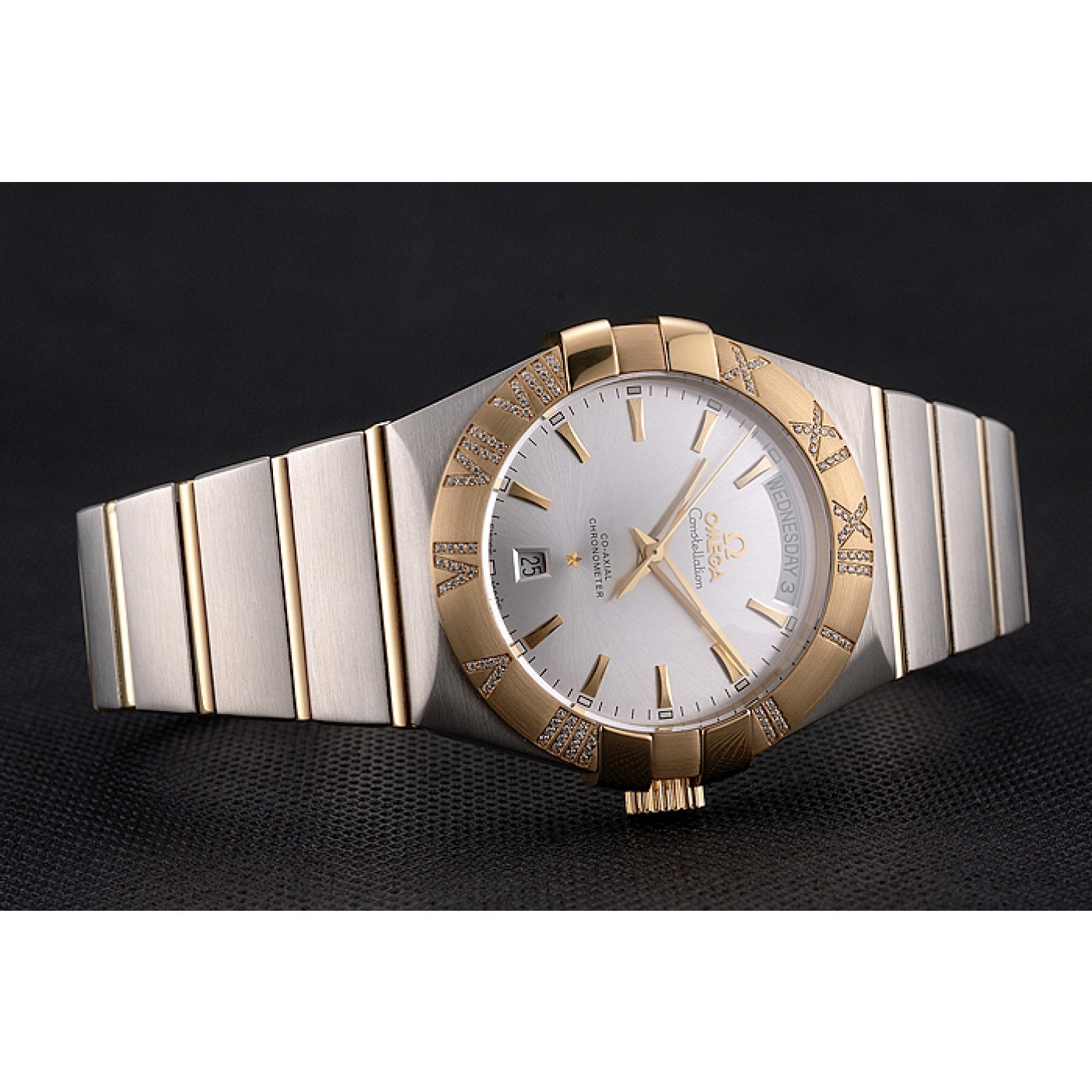 MiroTime Swiss Omega Constellation White Dial Stainless Steel Case Gold Bezel Two Tone Bracelet