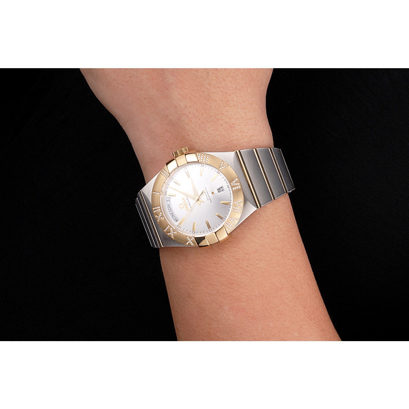MiroTime Swiss Omega Constellation White Dial Stainless Steel Case Gold Bezel Two Tone Bracelet