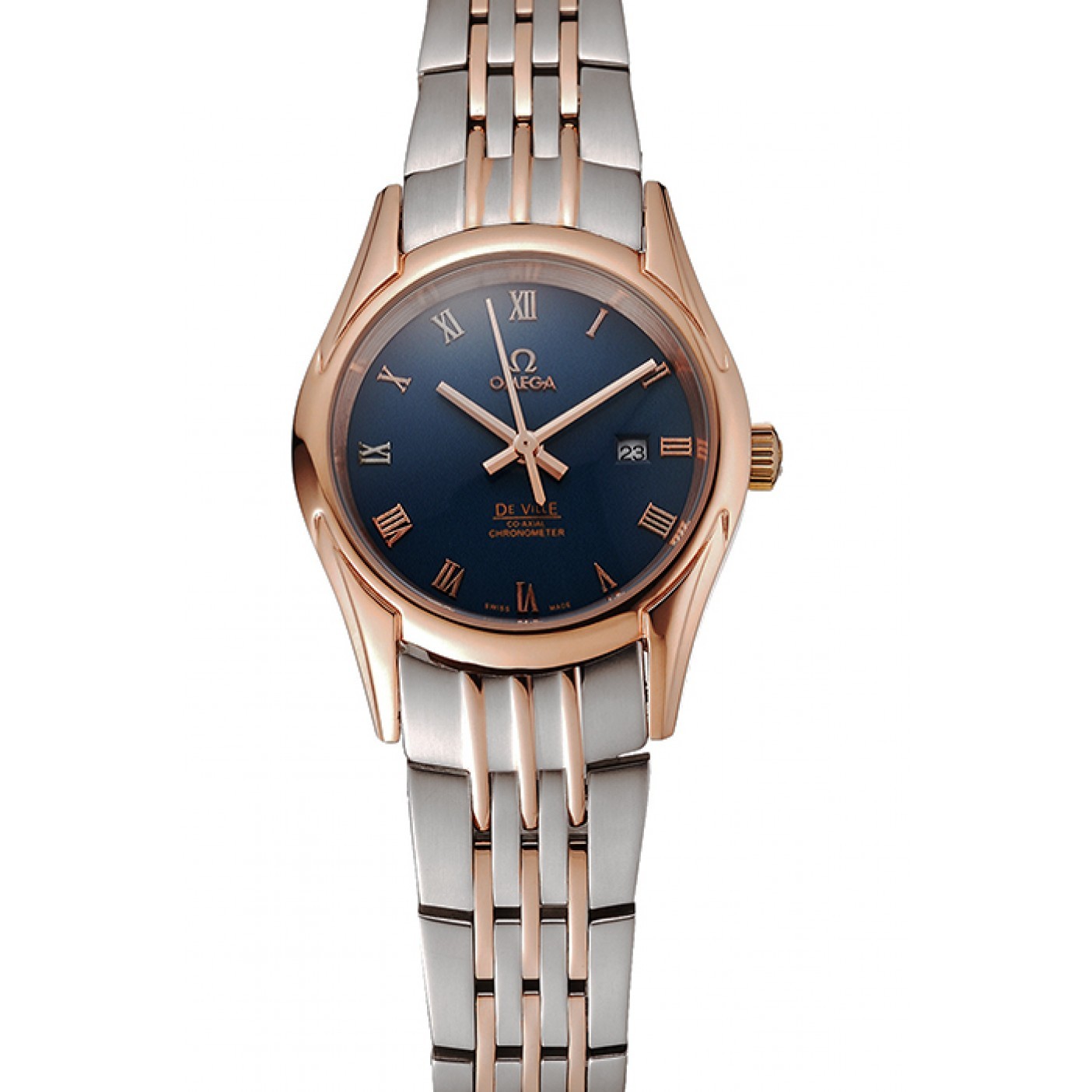 MiroTime Omega De Ville Ladies Blue Dial Rose Gold Case Two Tone Bracelet 1453784