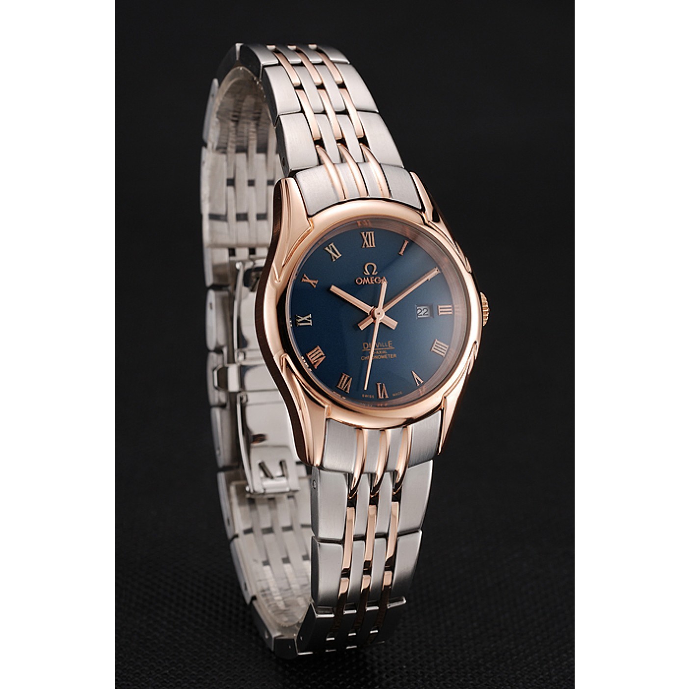 MiroTime Omega De Ville Ladies Blue Dial Rose Gold Case Two Tone Bracelet 1453784