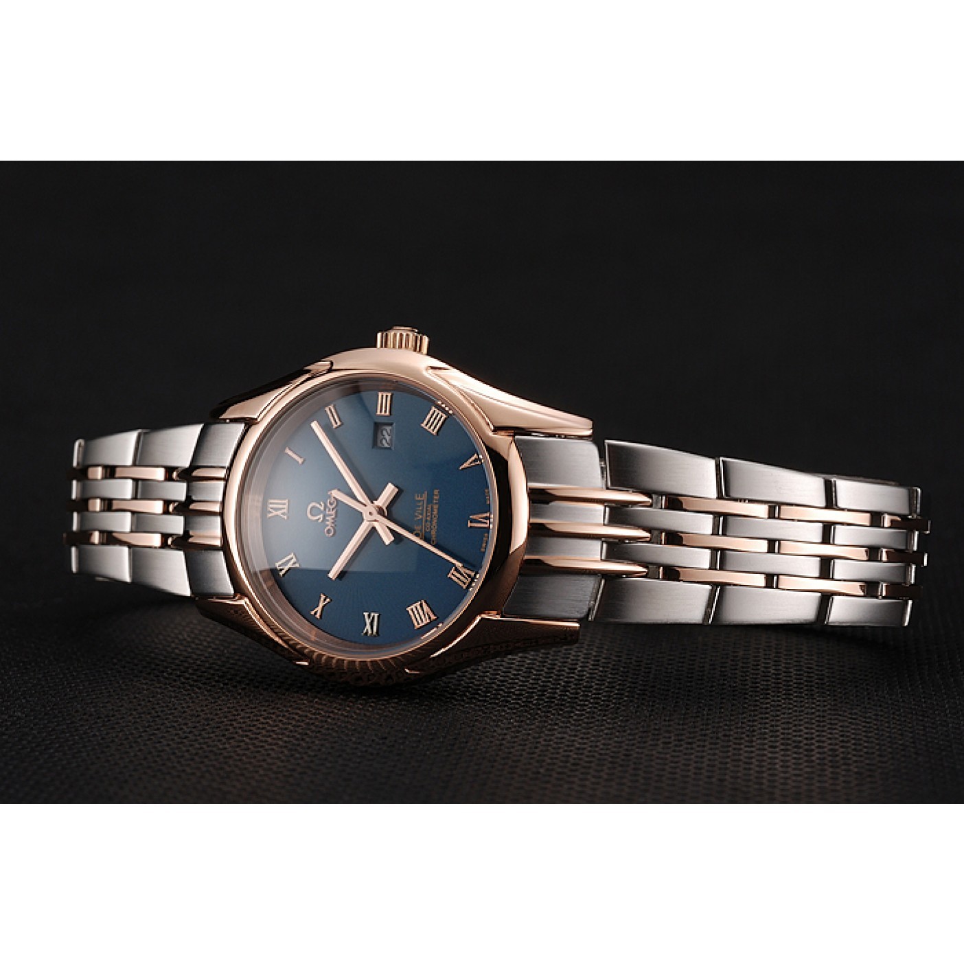 MiroTime Omega De Ville Ladies Blue Dial Rose Gold Case Two Tone Bracelet 1453784